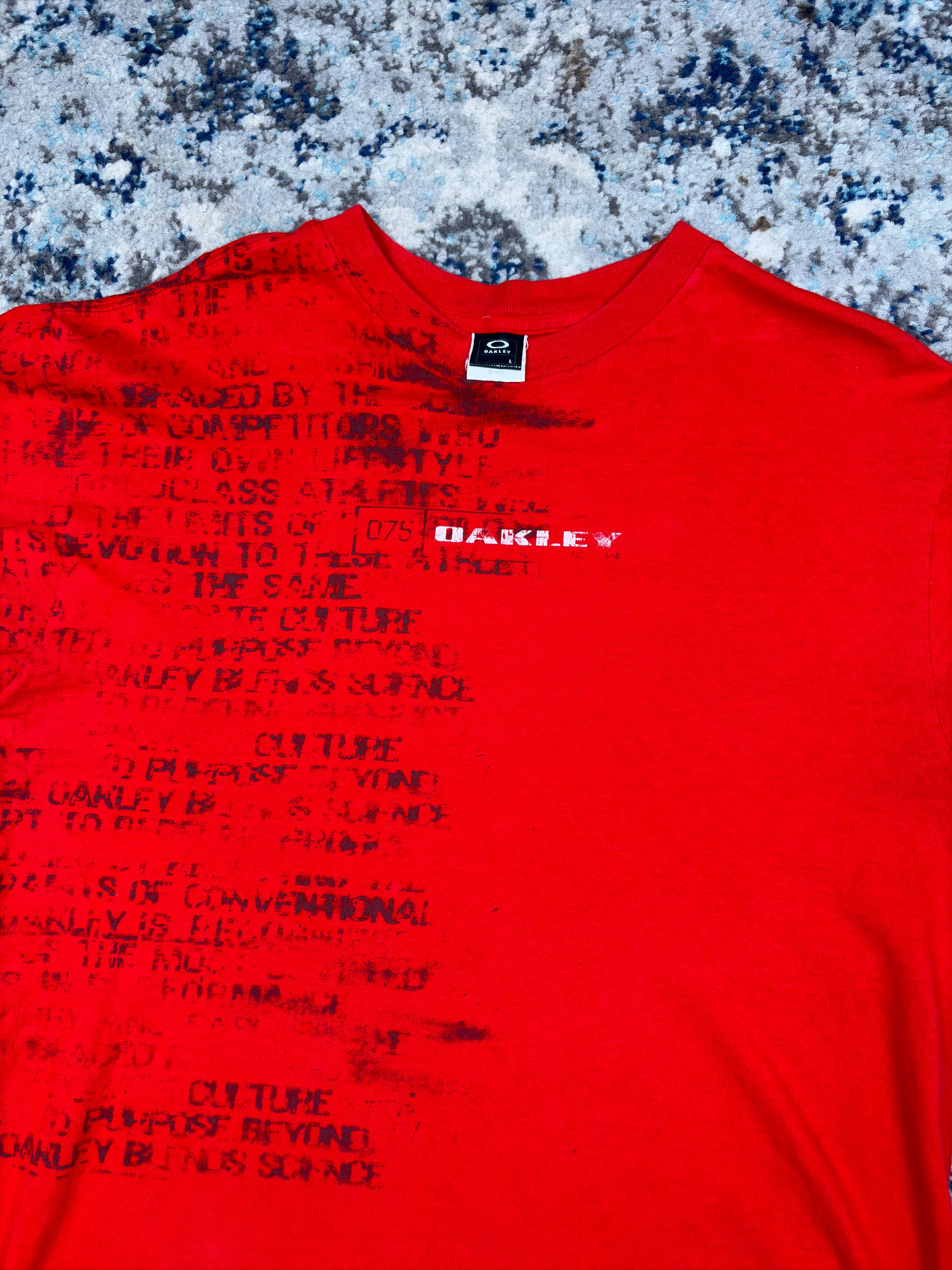 Y2K Oakley Ink Bleed Script Graphic Long Sleeve T-Shirt Size Large