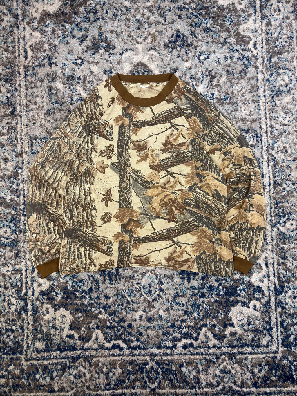 Vintage Realtree Timber Camo Long Sleeve Hunting T-Shirt Size Large