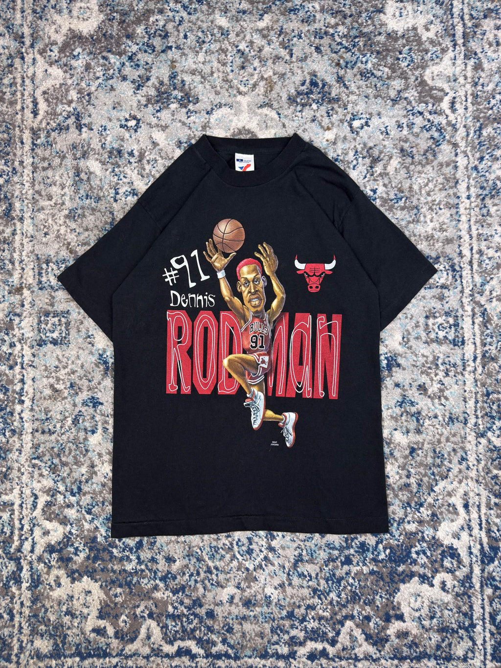 Vintage 90s Dennis Rodman #91 Chicago Bulls Caricature T-Shirt Size Medium