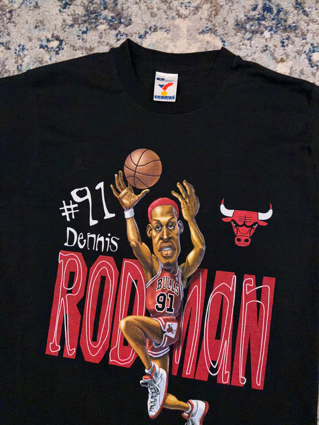 Vintage 90s Dennis Rodman #91 Chicago Bulls Caricature T-Shirt Size Medium
