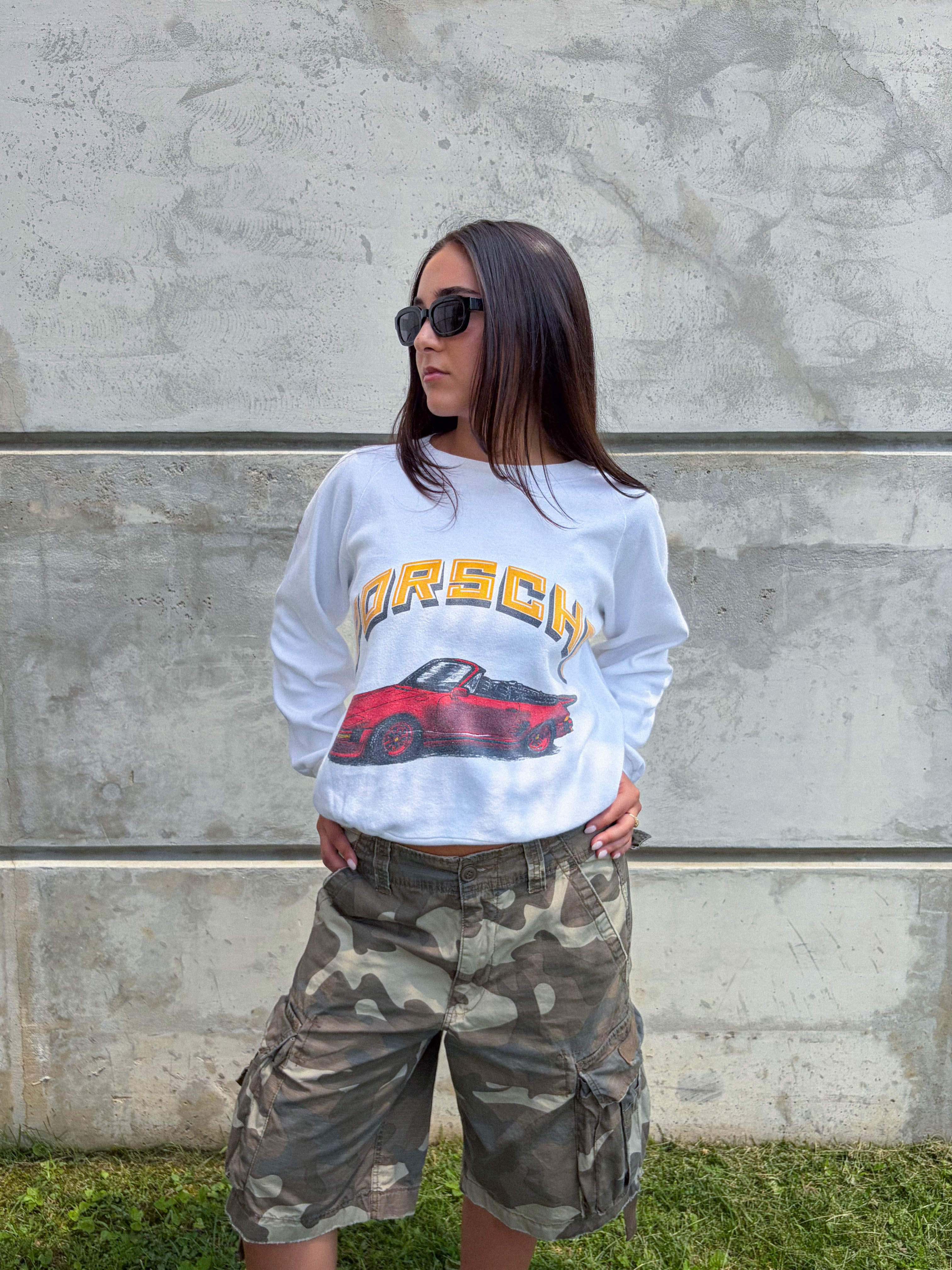 Vintage 80s/90s Porsche 930 Arc Spellout Graphic Sweatshirt Size YOUTH Large
