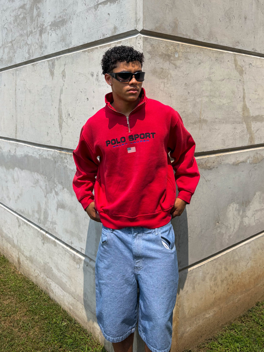 Vintage Polo Sport Ralph Lauren Embroidered Logo 1/4 Zip Sweatshirt Size XL