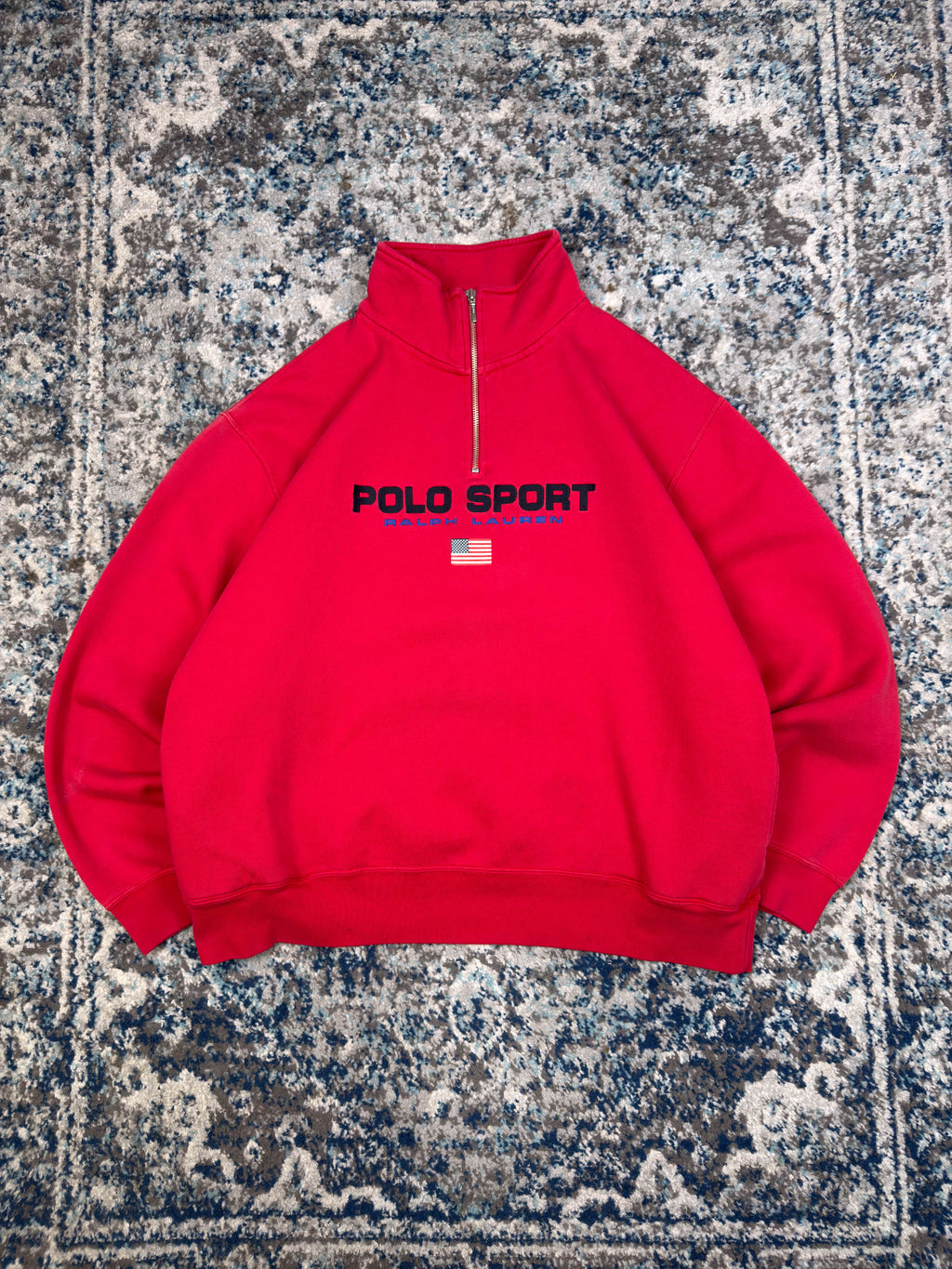 Vintage Polo Sport Ralph Lauren Embroidered Logo 1/4 Zip Sweatshirt Size XL