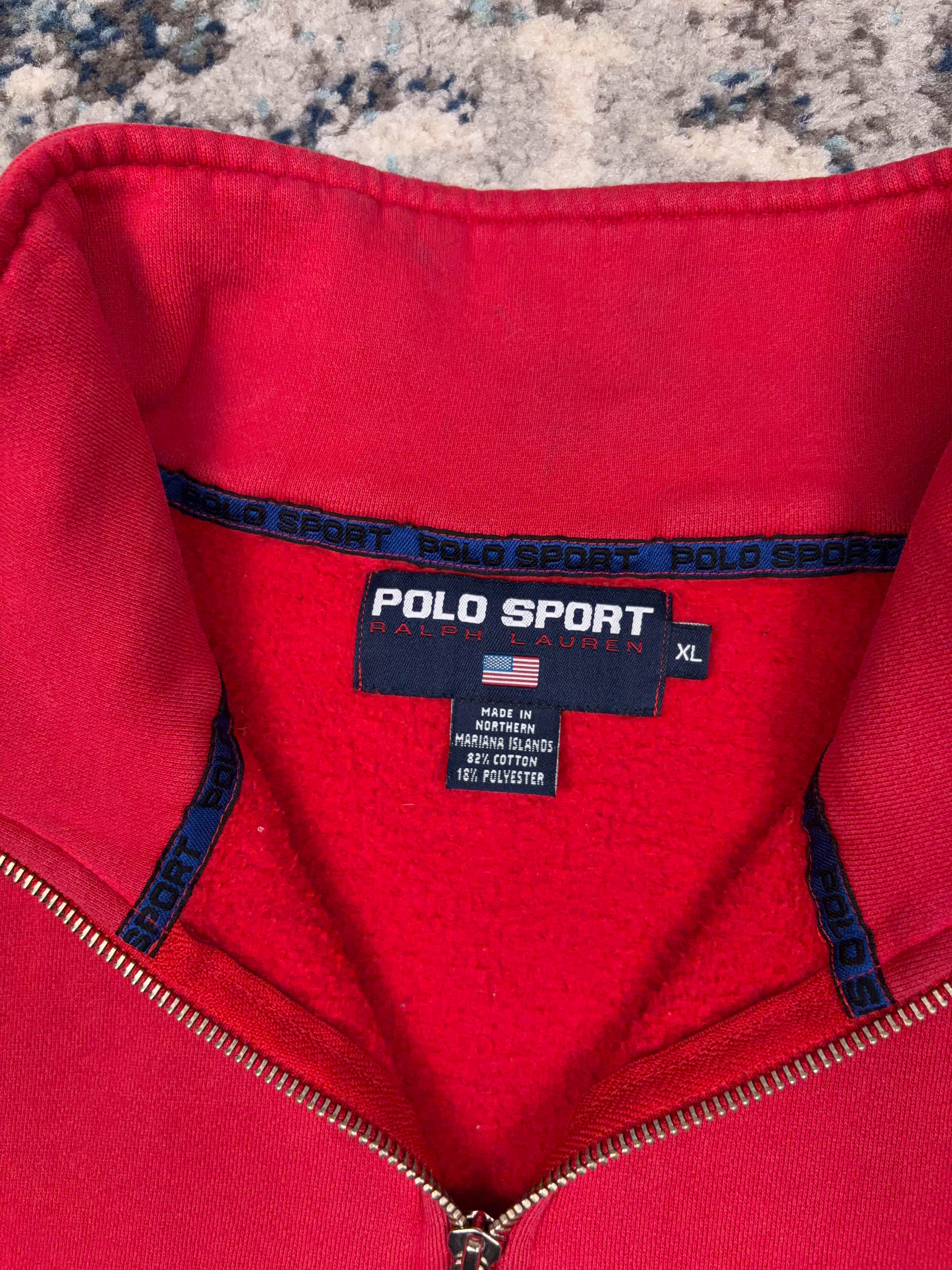 Vintage Polo Sport Ralph Lauren Embroidered Logo 1/4 Zip Sweatshirt Size XL