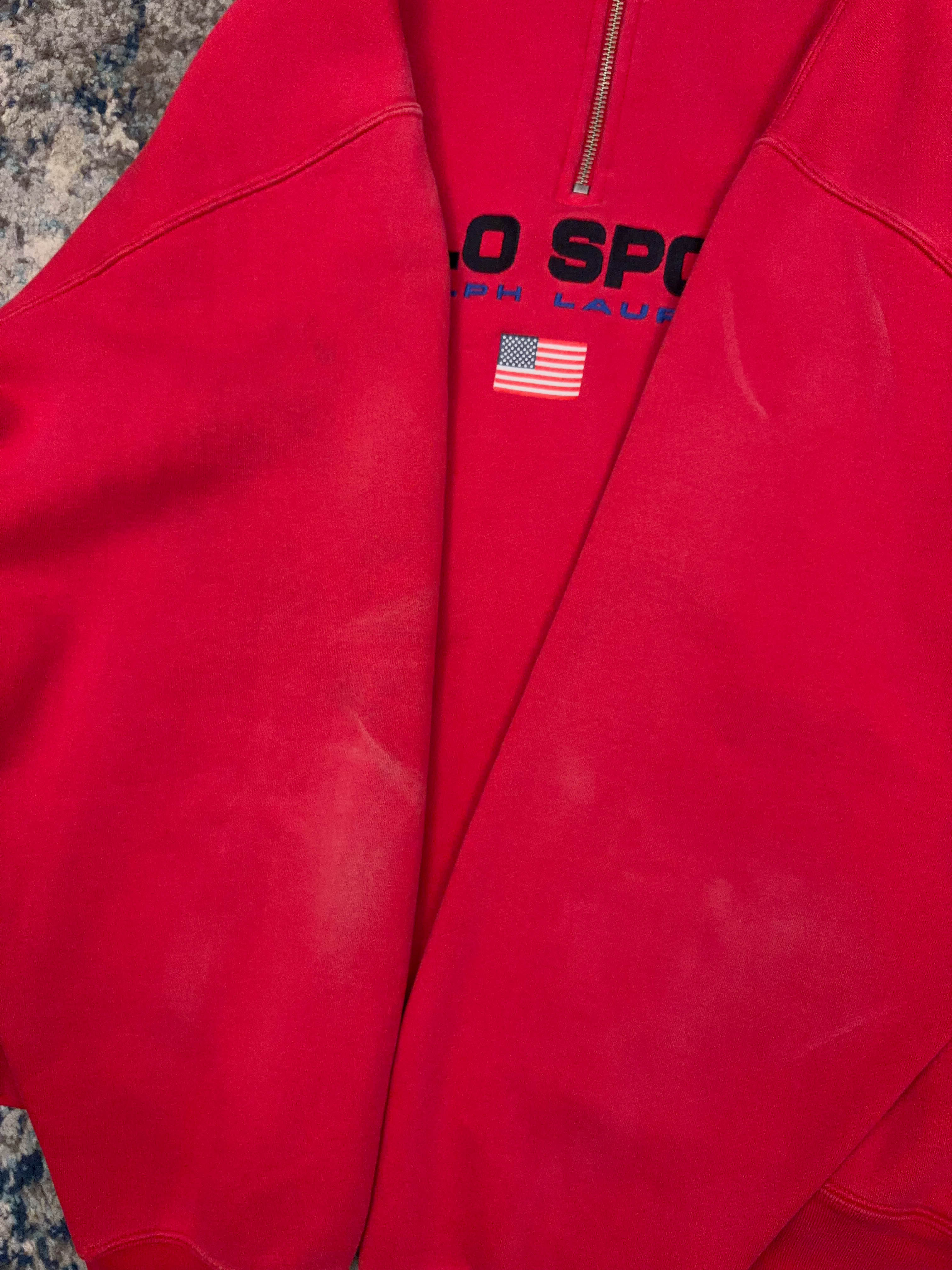Vintage Polo Sport Ralph Lauren Embroidered Logo 1/4 Zip Sweatshirt Size XL