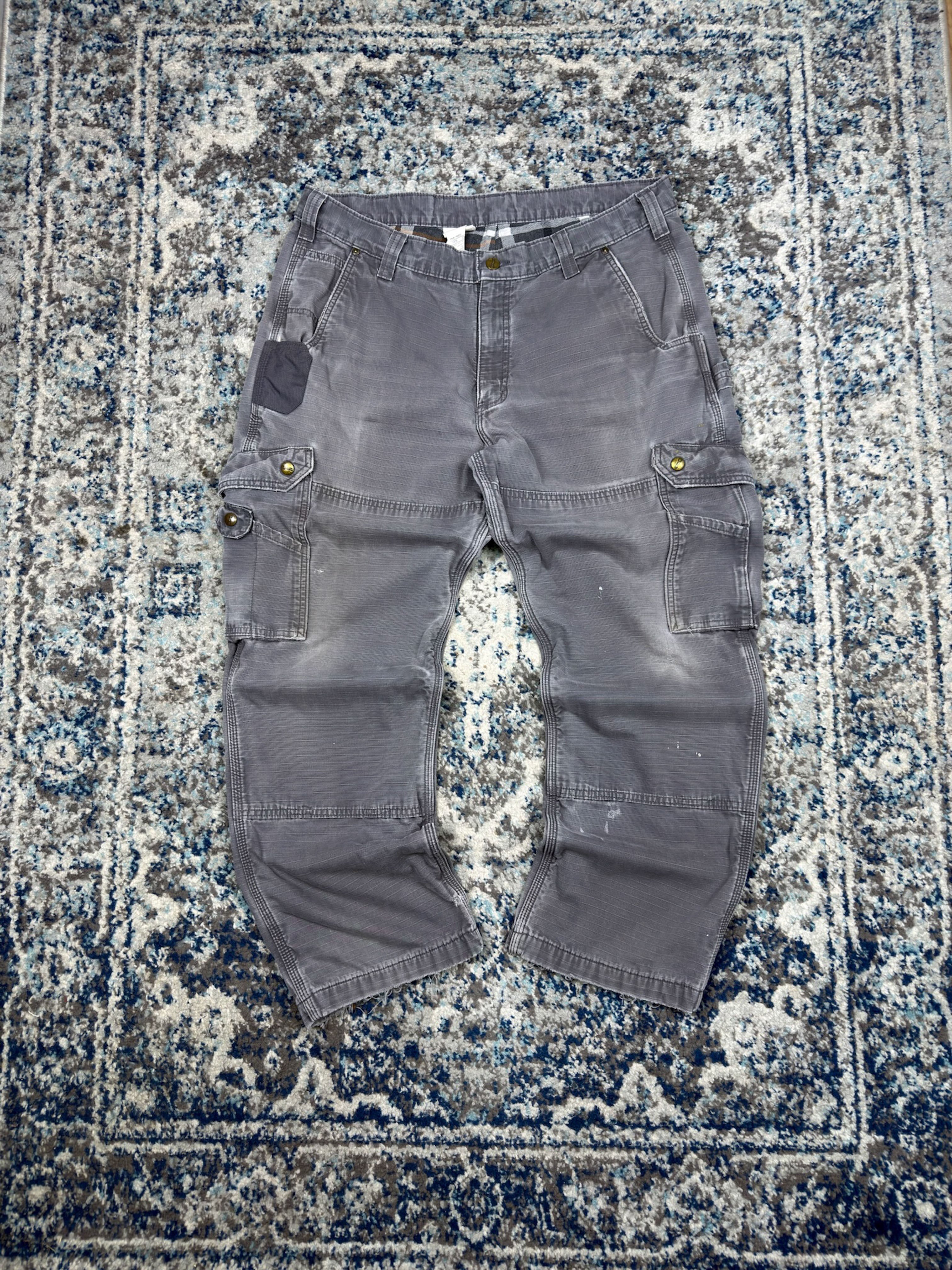 Vintage Carhartt Plaid Lined Ripstop Canvas Cargo Pants Size 37