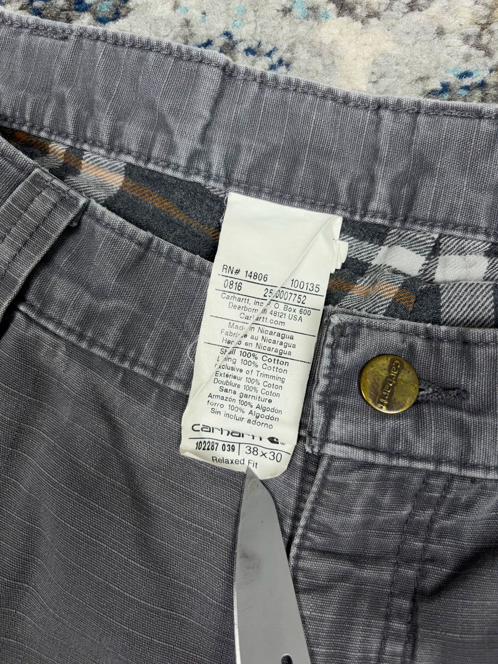 Vintage Carhartt Plaid Lined Ripstop Canvas Cargo Pants Size 37