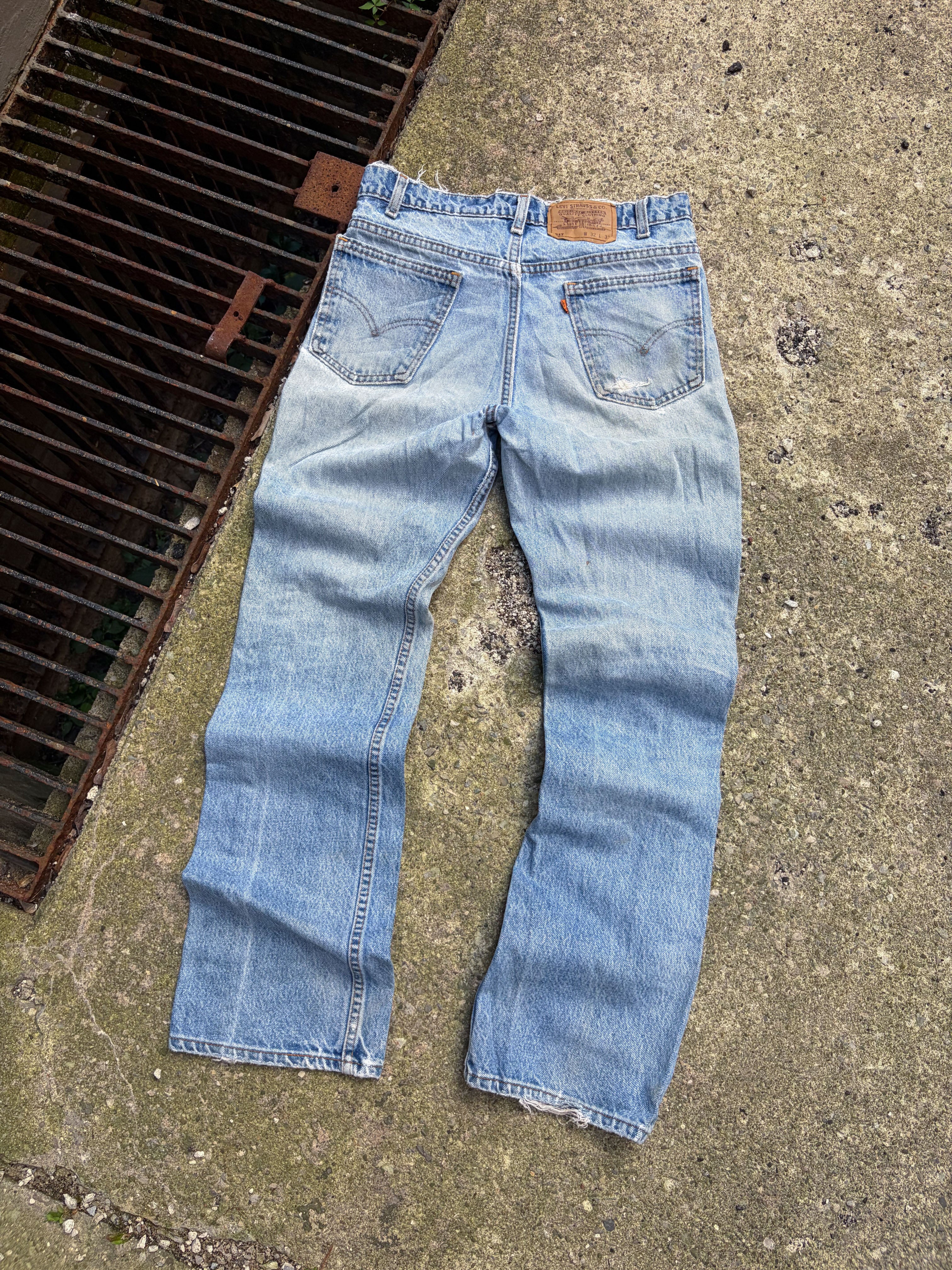 Vintage 90s Levis 517 Orange Tab Boot Cut Light Wash Denim Pants Size 30