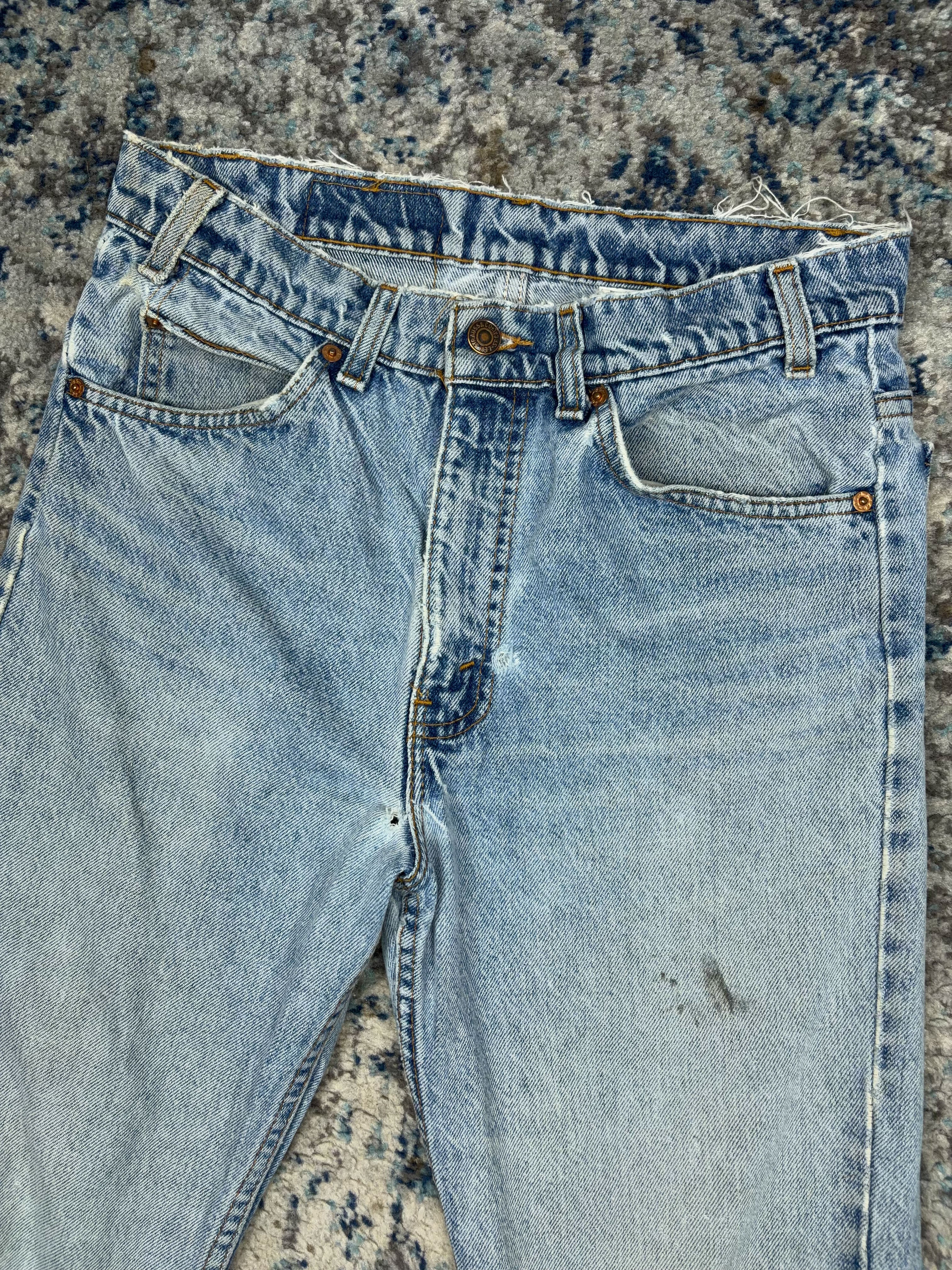 Vintage 90s Levis 517 Orange Tab Boot Cut Light Wash Denim Pants Size 30