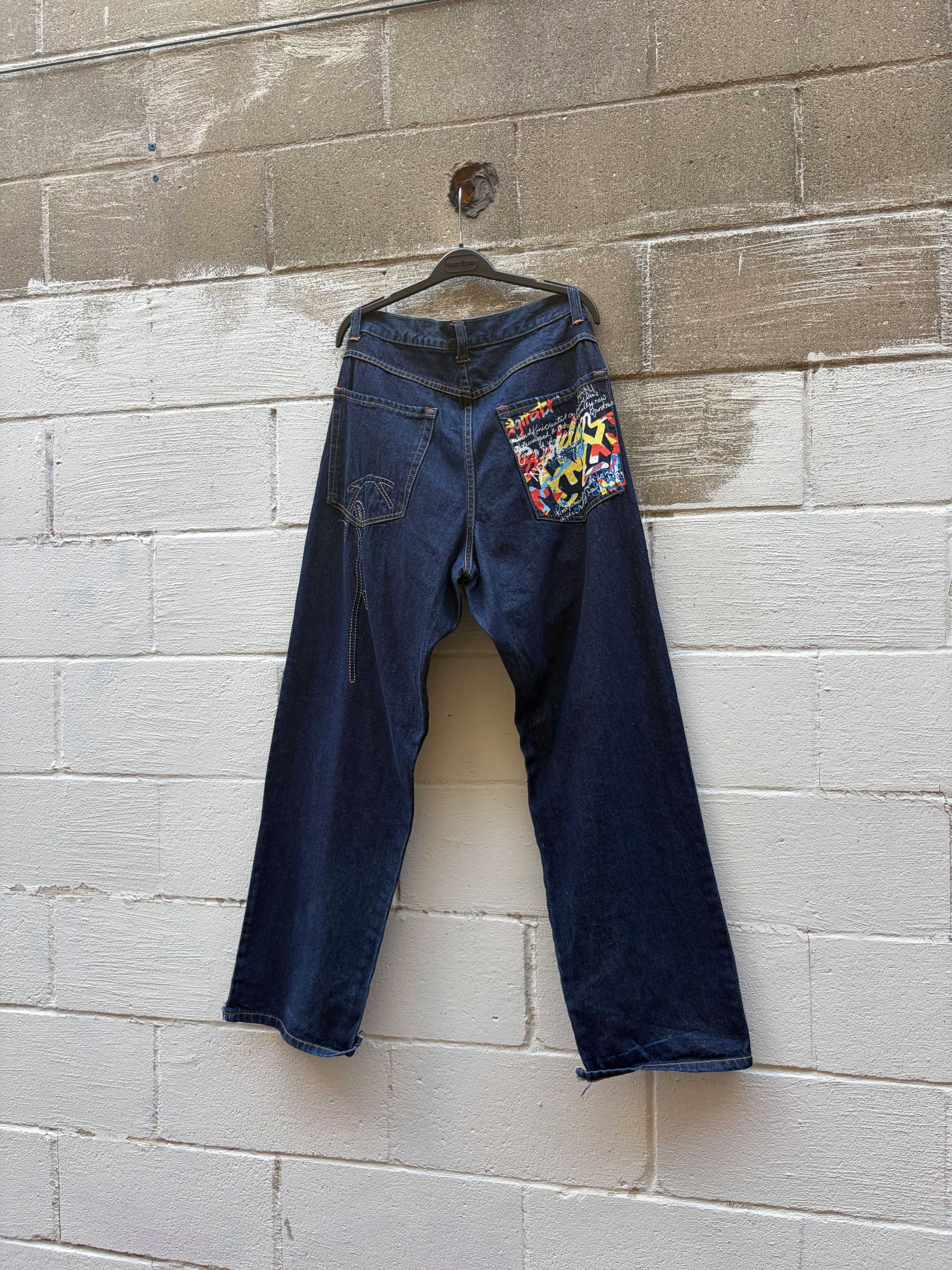 Vintage Y2K Kani Gold Embroidered Logo Graffiti Pocket Pants Size 36