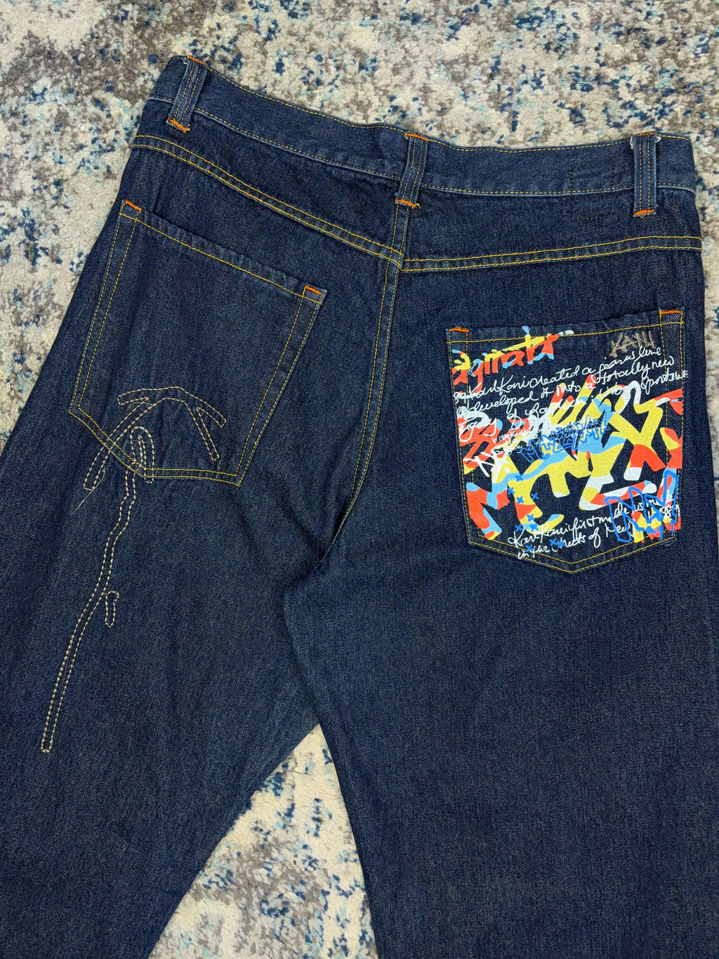 Vintage Y2K Kani Gold Embroidered Logo Graffiti Pocket Pants Size 36