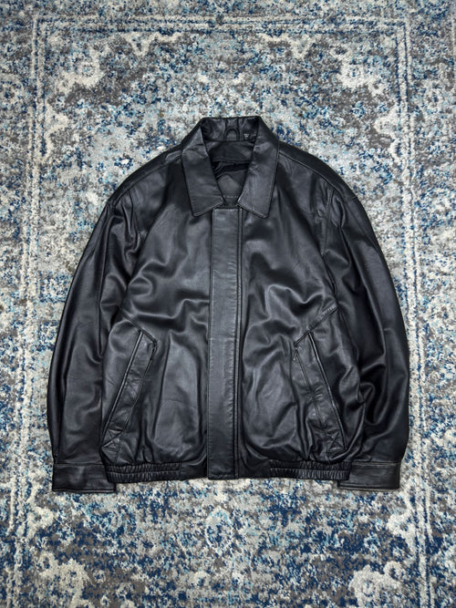 Roundtree & Yorke Lamb Skin Leather Bomber Jacket Size Large