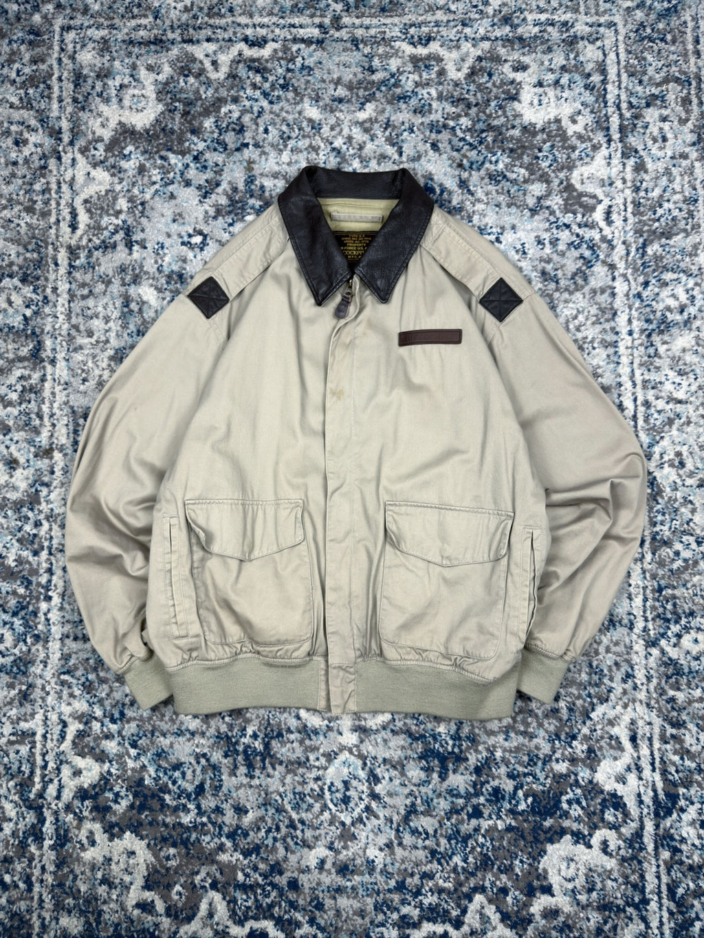 Vintage The Cockpit Canvas Flight Bomber Jacket Size Large