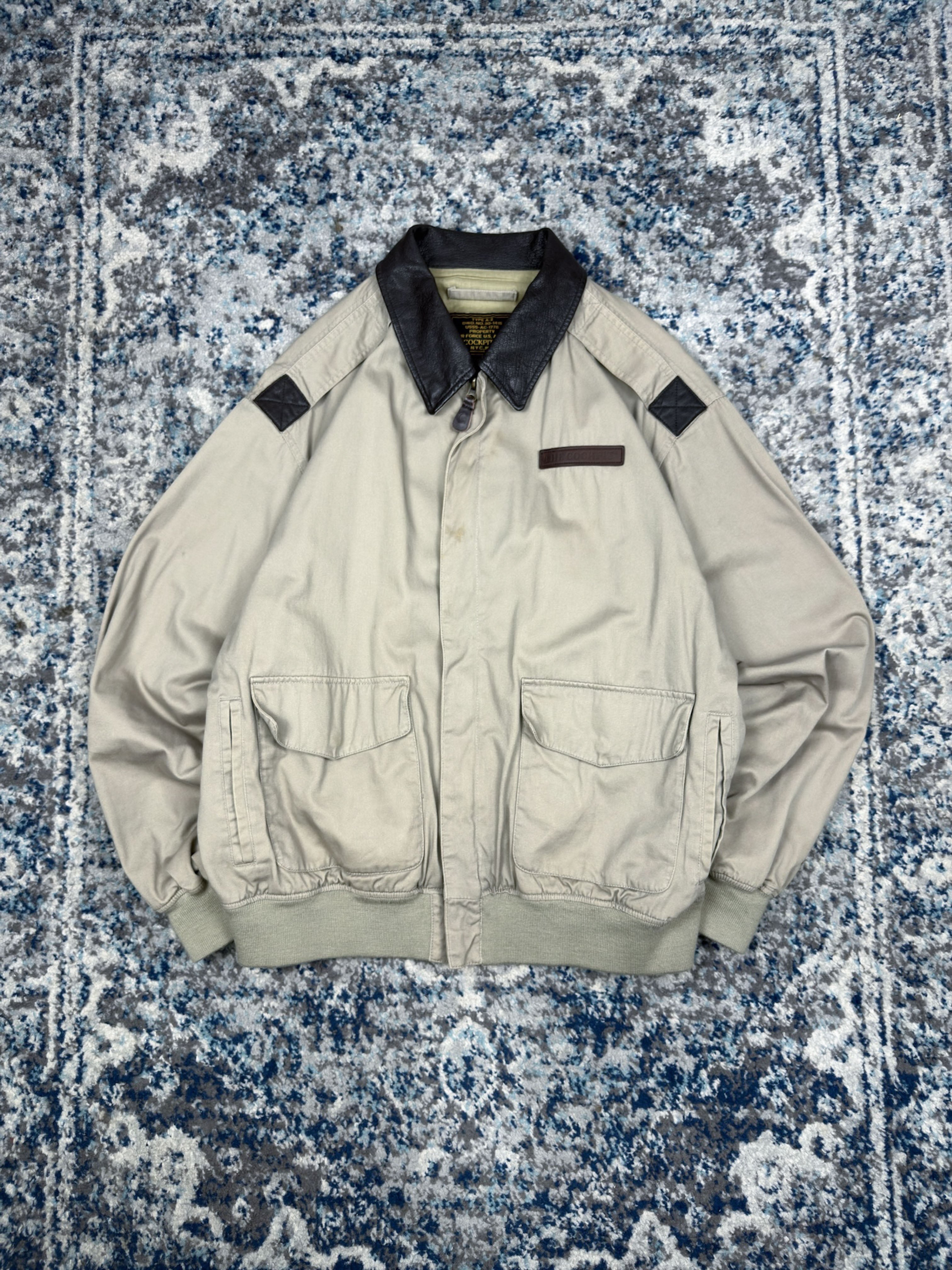 Vintage The Cockpit Canvas Flight Bomber Jacket Size Large