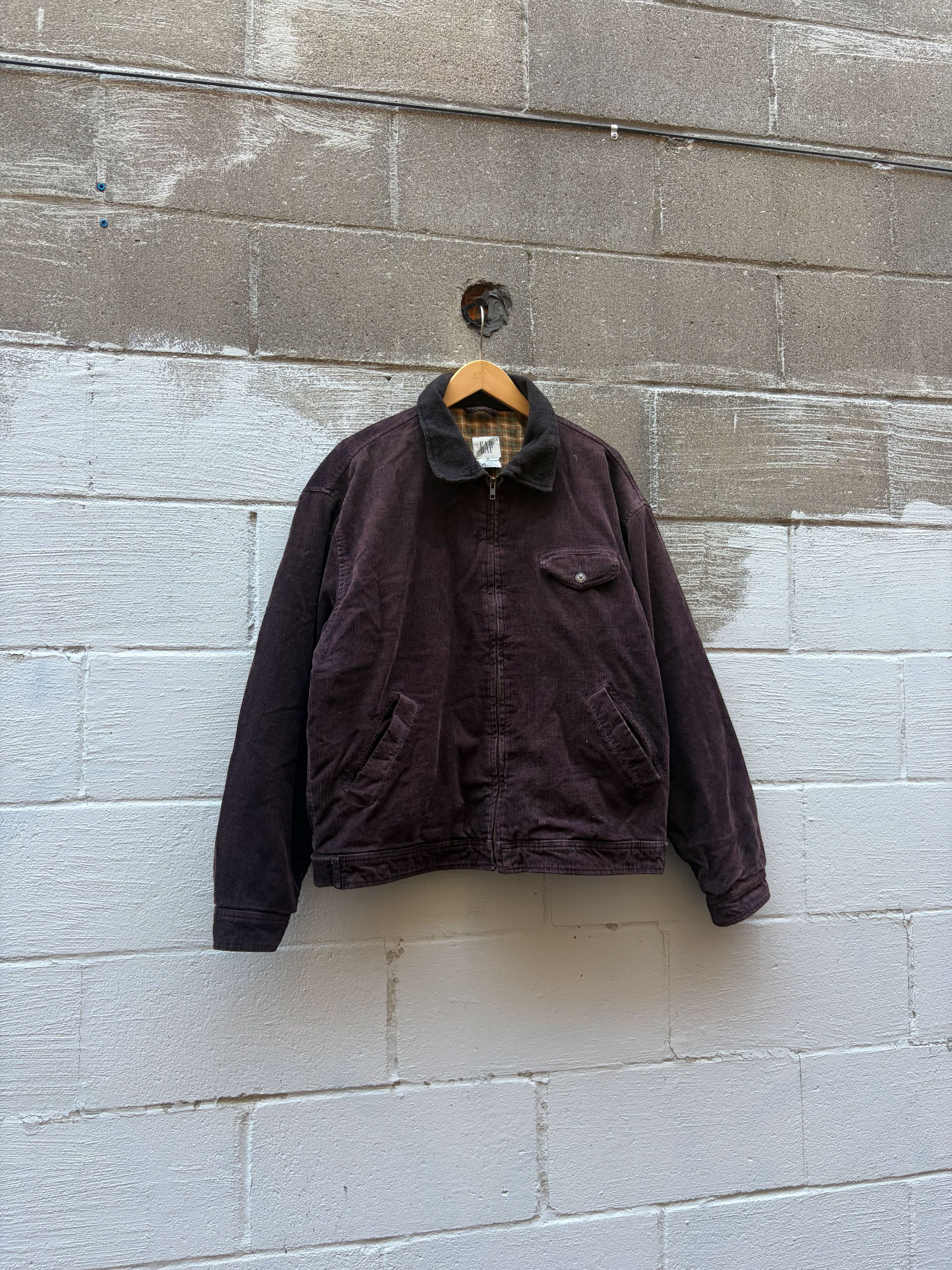 Vintage 90s Gap Plaid Lined Corduroy Bomber Jacket Size Medium