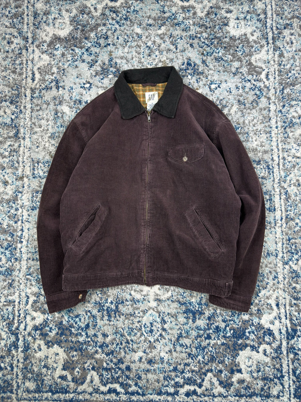 Vintage 90s Gap Plaid Lined Corduroy Bomber Jacket Size Medium