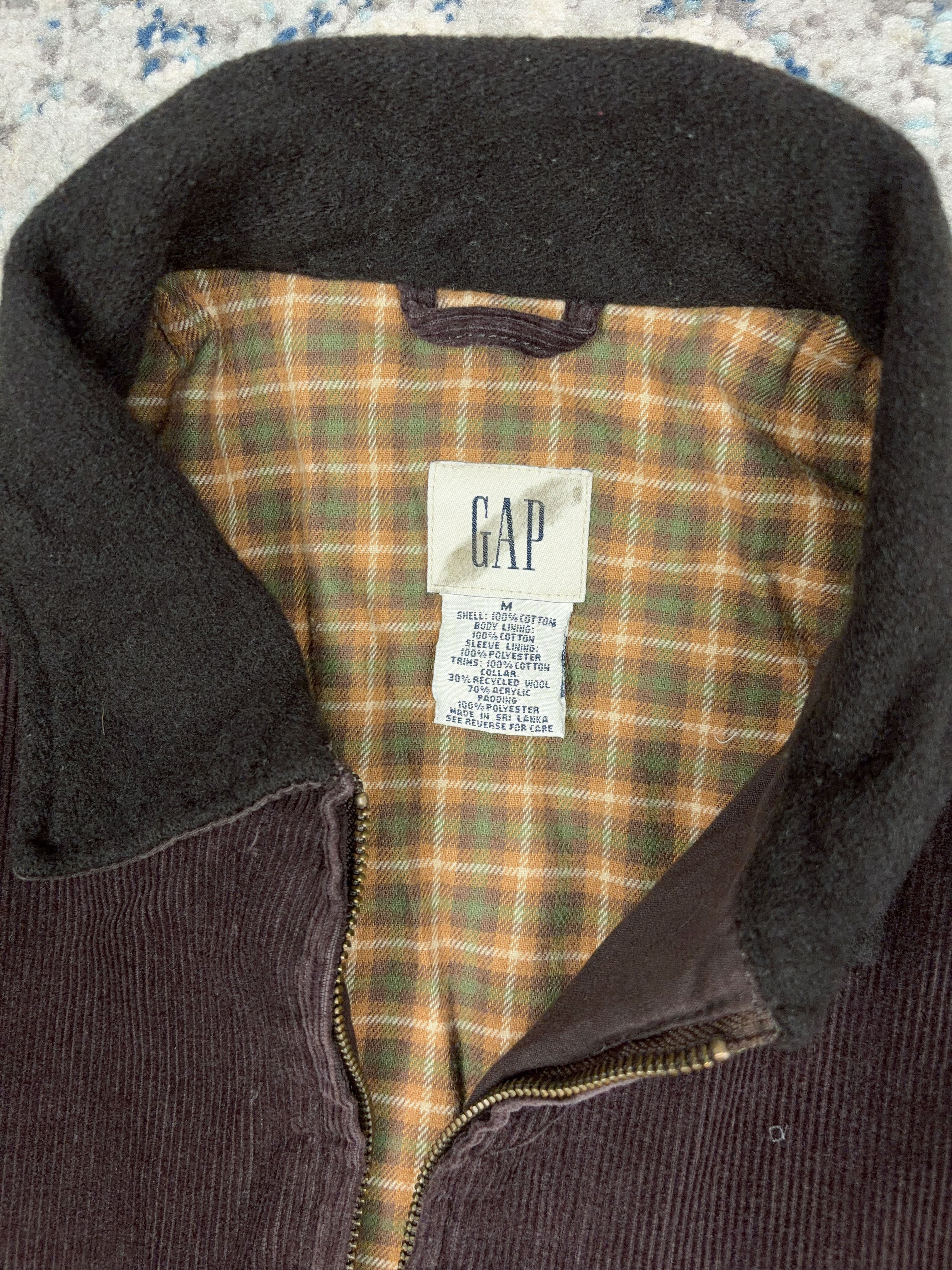 Vintage 90s Gap Plaid Lined Corduroy Bomber Jacket Size Medium