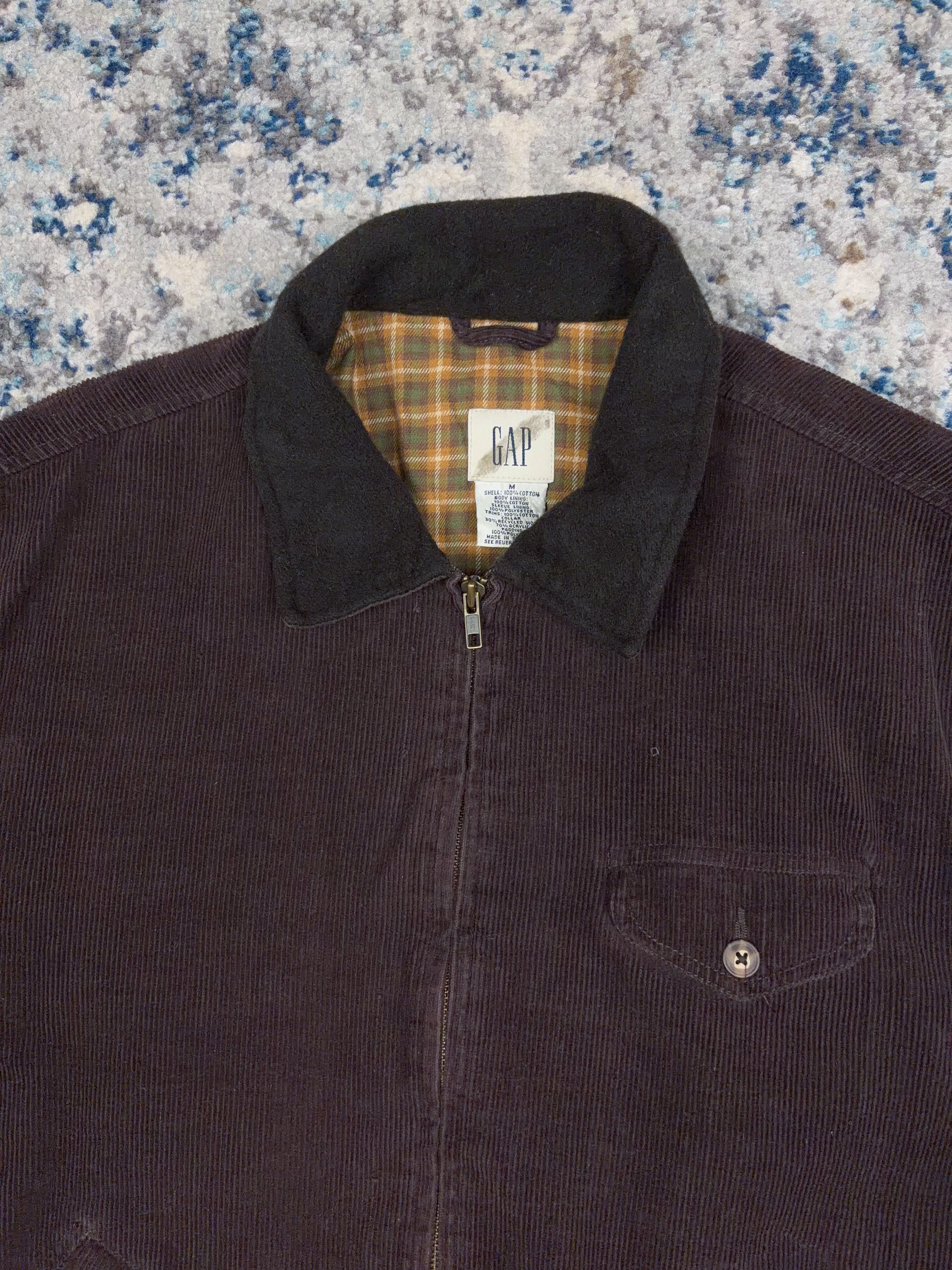 Vintage 90s Gap Plaid Lined Corduroy Bomber Jacket Size Medium