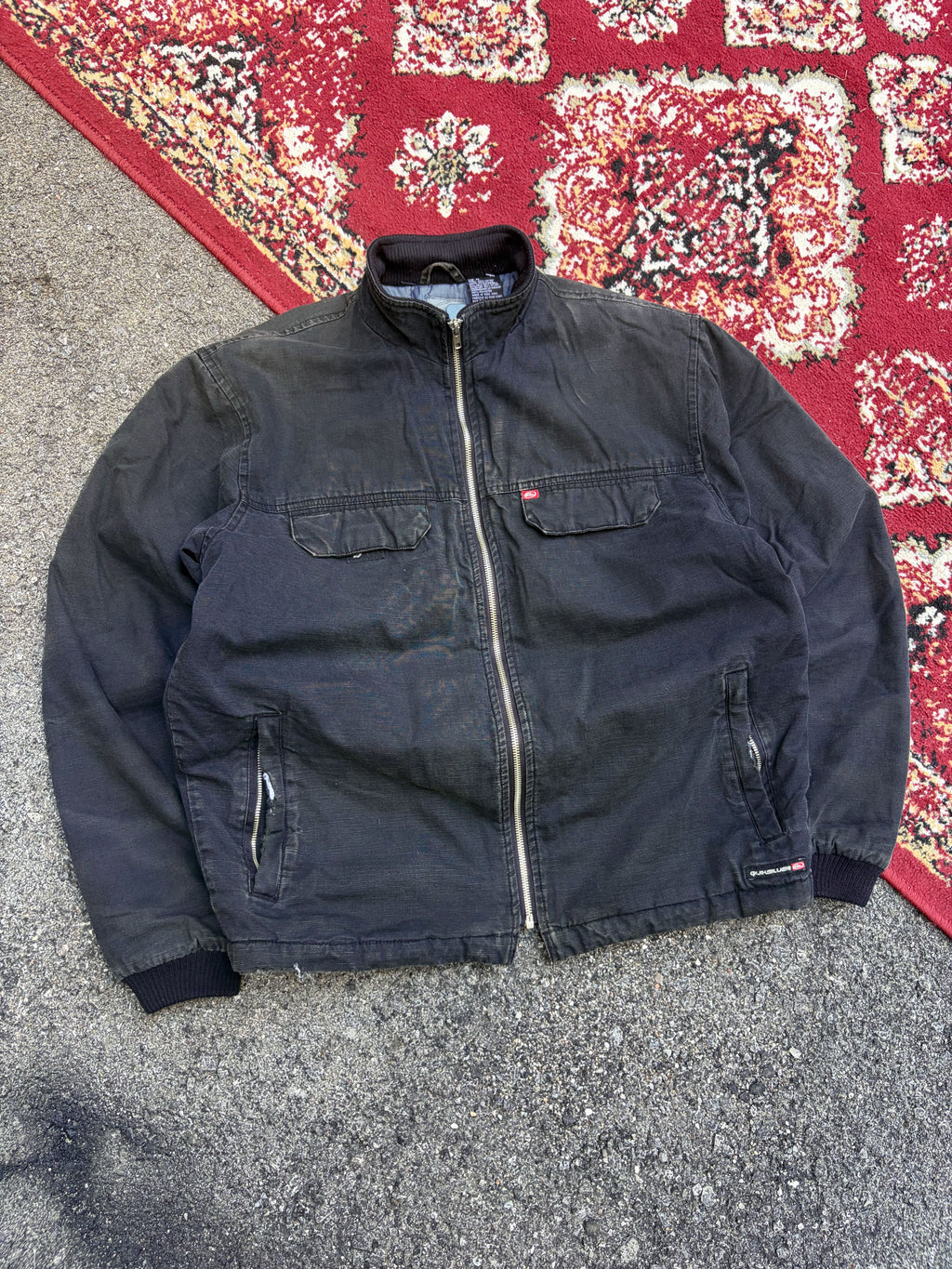 Vintage Y2K Quiksilver Quilted Lined Canvas Full Zip Jacket Size Medium