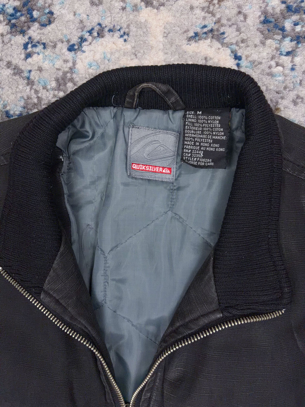 Vintage Y2K Quiksilver Quilted Lined Canvas Full Zip Jacket Size Medium