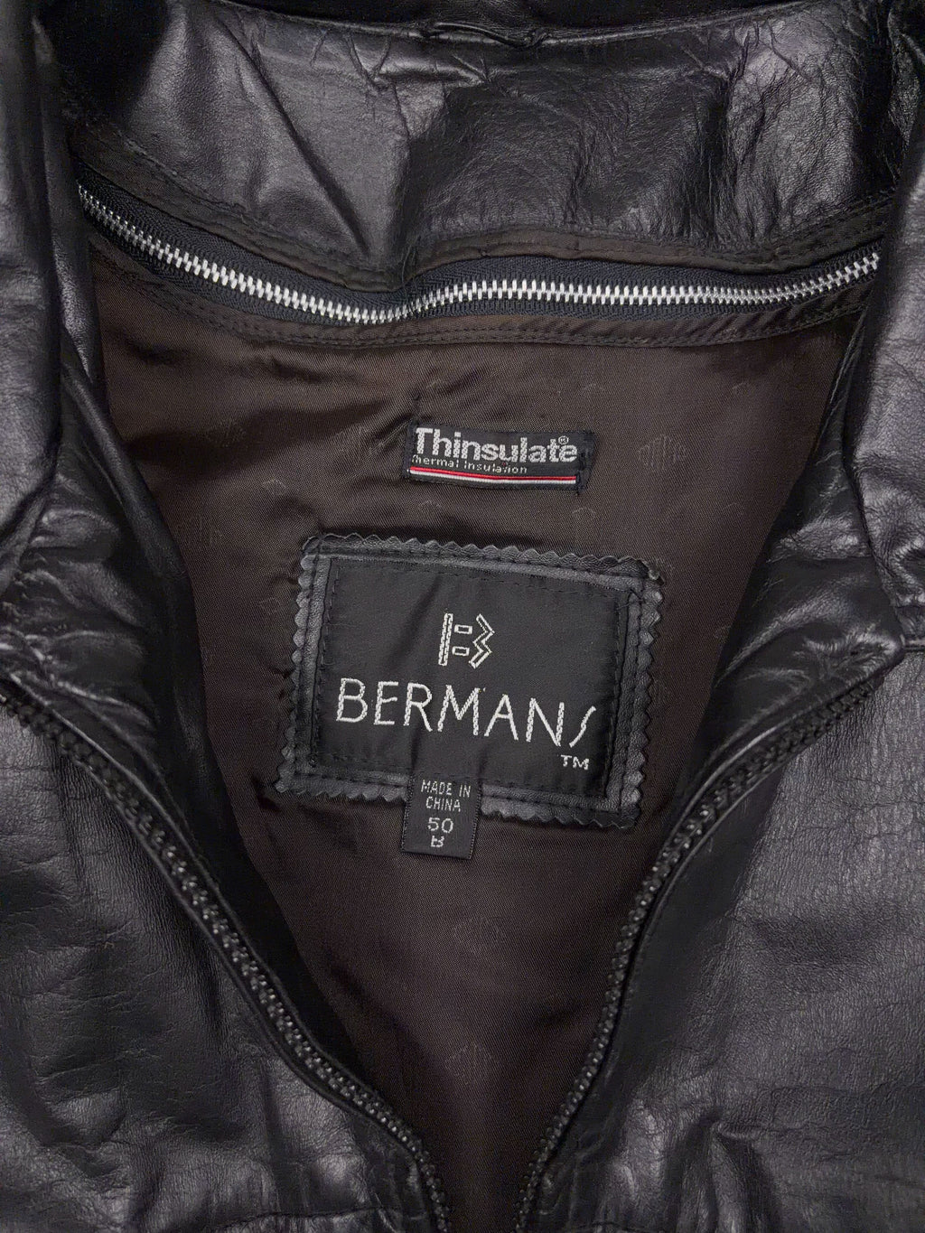 Vintage Bermans Thinsulate Lined Leather Bomber Jacket Size XL
