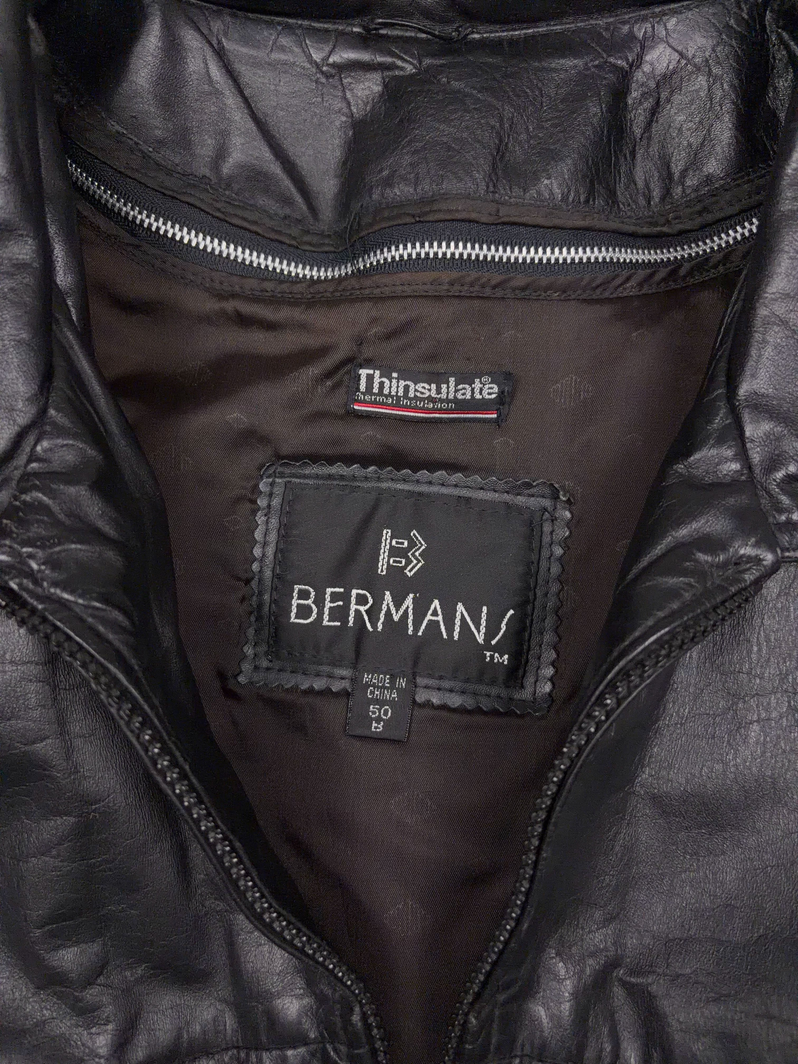 Vintage Bermans Thinsulate Lined Leather Bomber Jacket Size XL