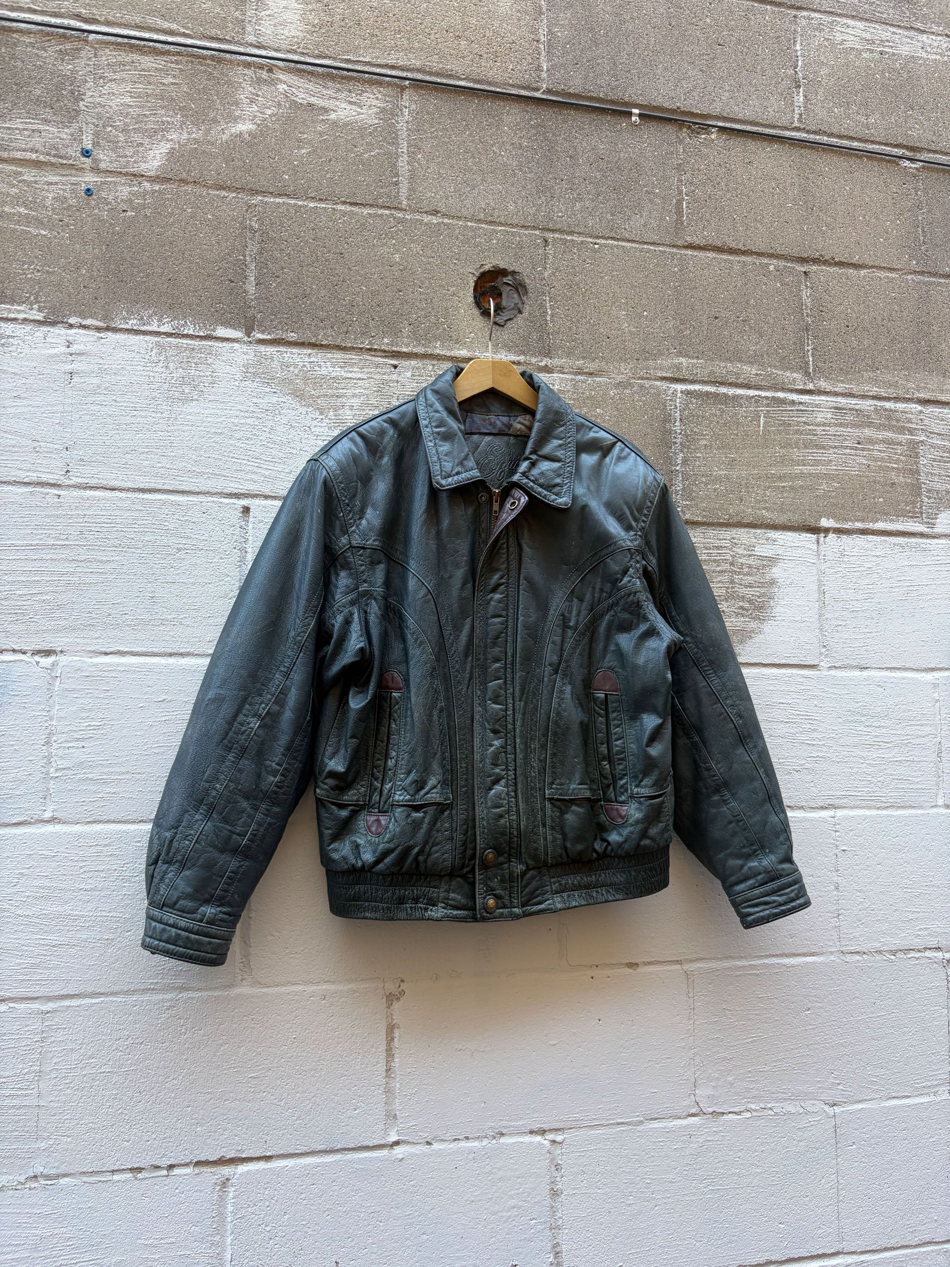 Vintage 90s Esquire Lined Leather Full Zip Bomber Jacket Size Medium