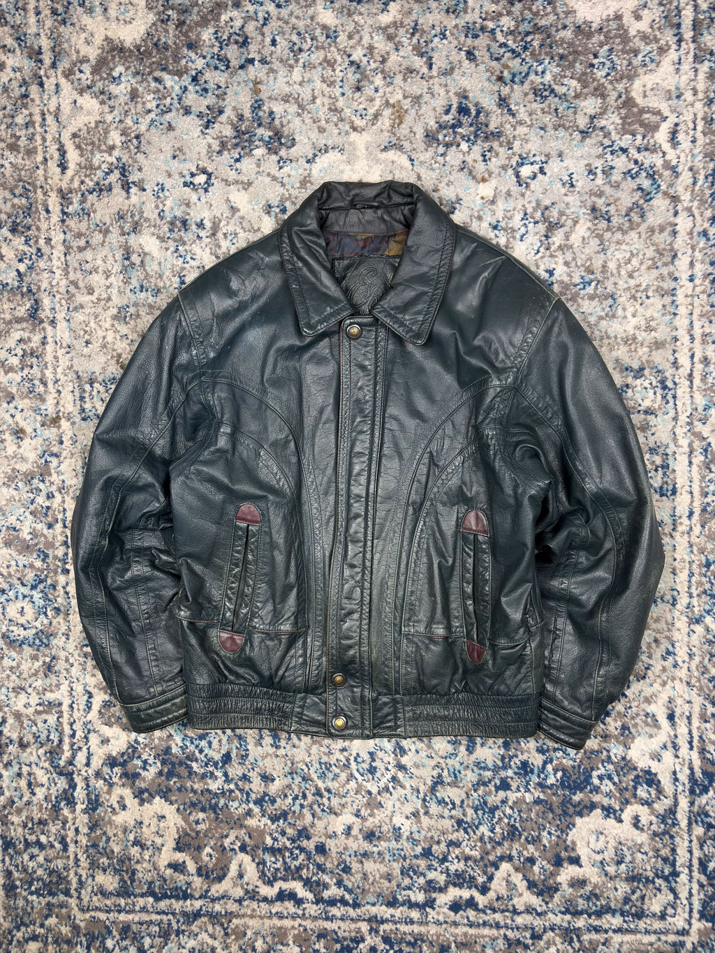 Vintage 90s Esquire Lined Leather Full Zip Bomber Jacket Size Medium
