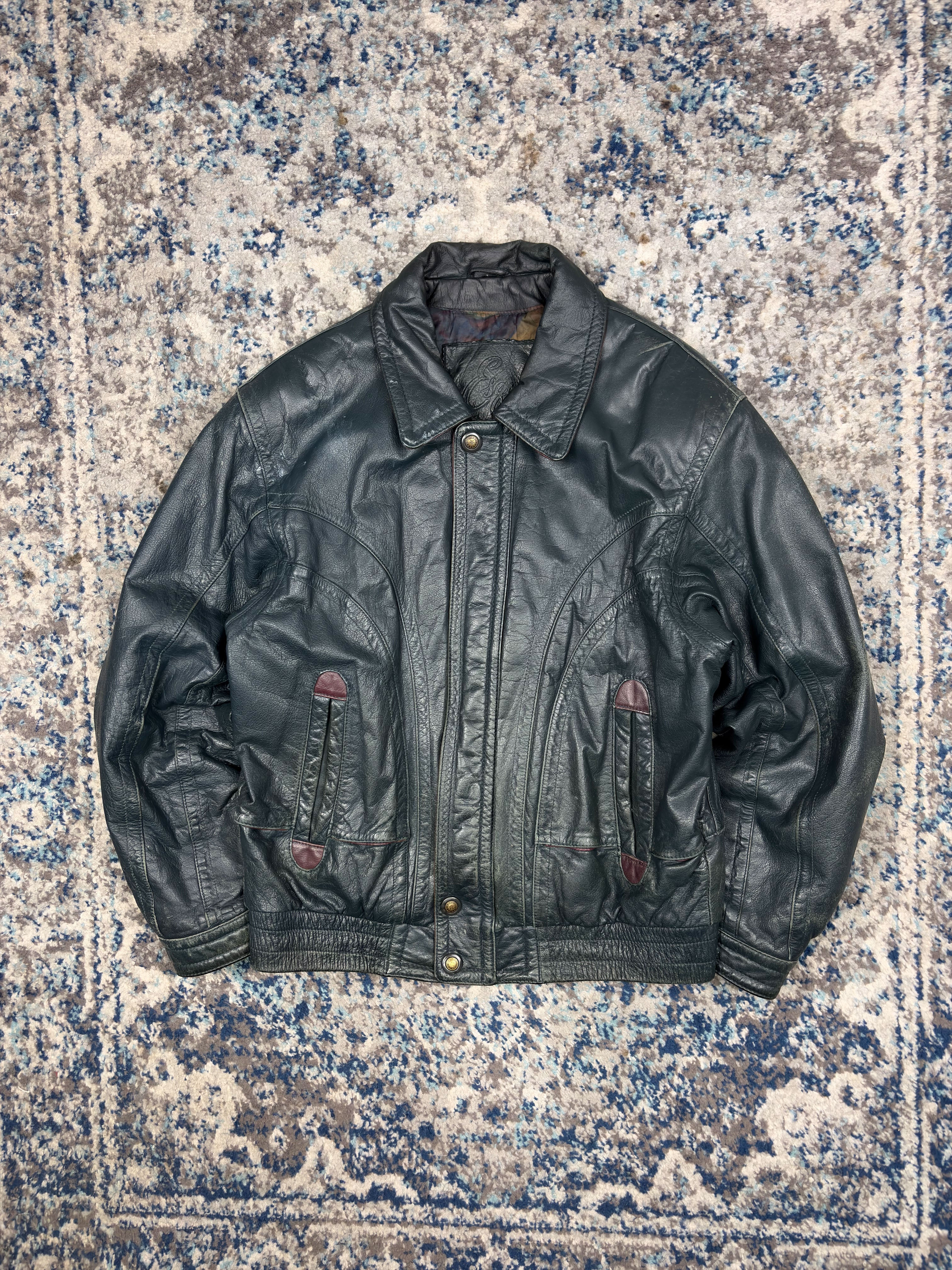Vintage 90s Esquire Lined Leather Full Zip Bomber Jacket Size Medium