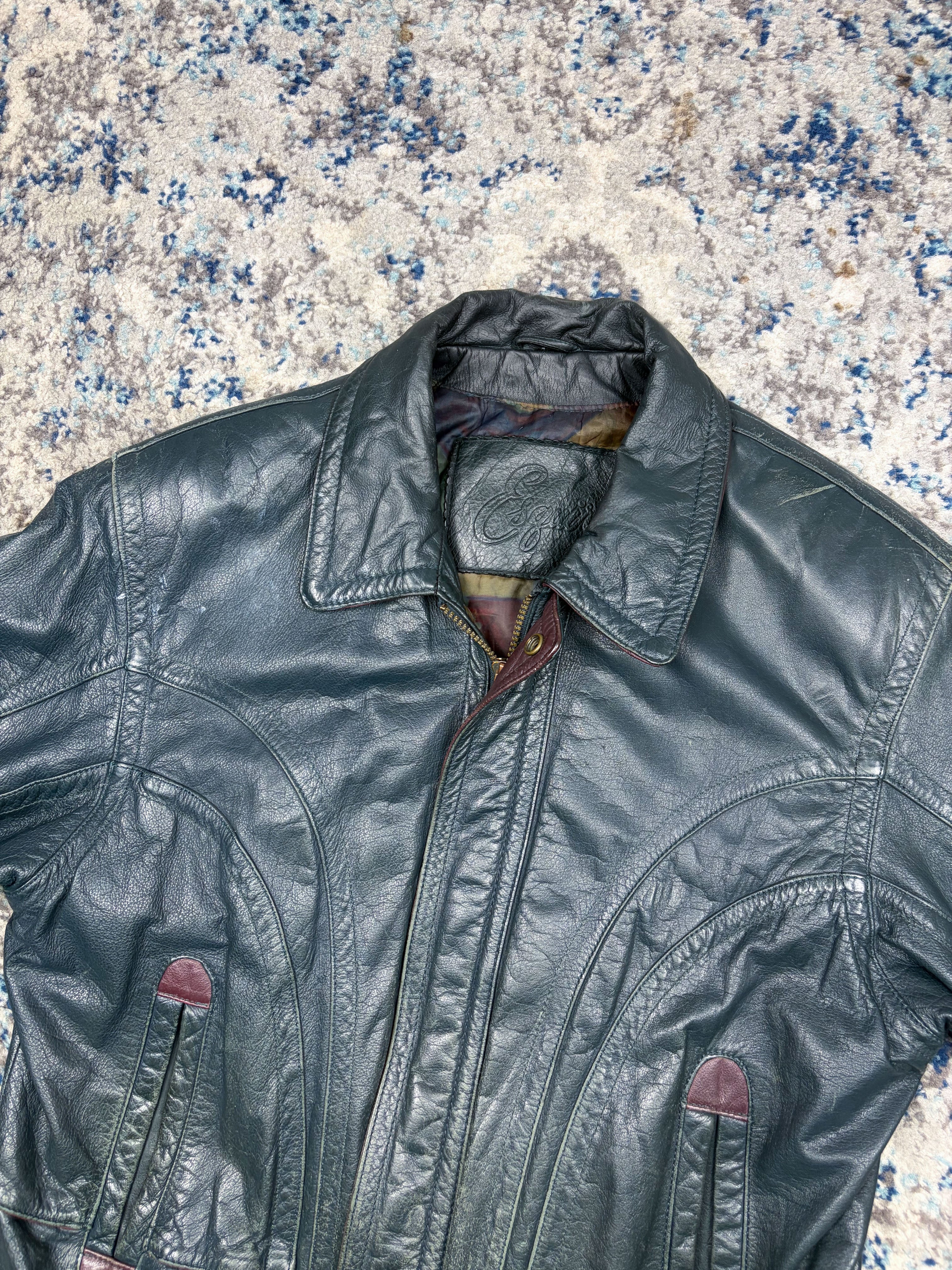 Vintage 90s Esquire Lined Leather Full Zip Bomber Jacket Size Medium