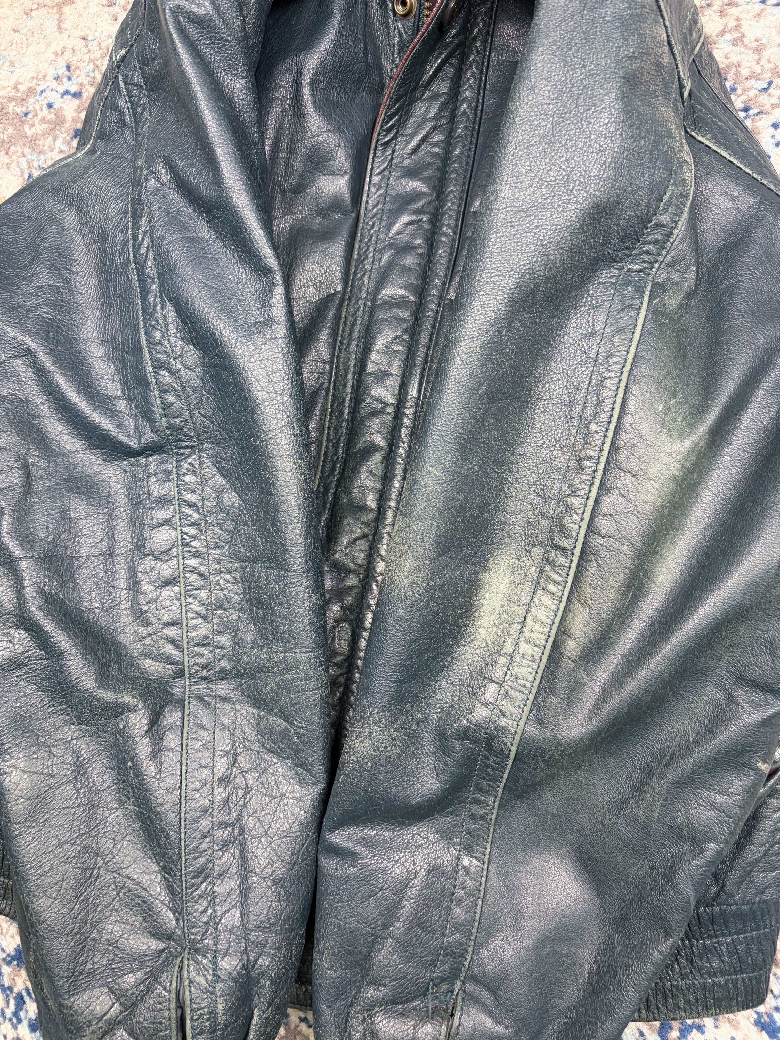 Vintage 90s Esquire Lined Leather Full Zip Bomber Jacket Size Medium
