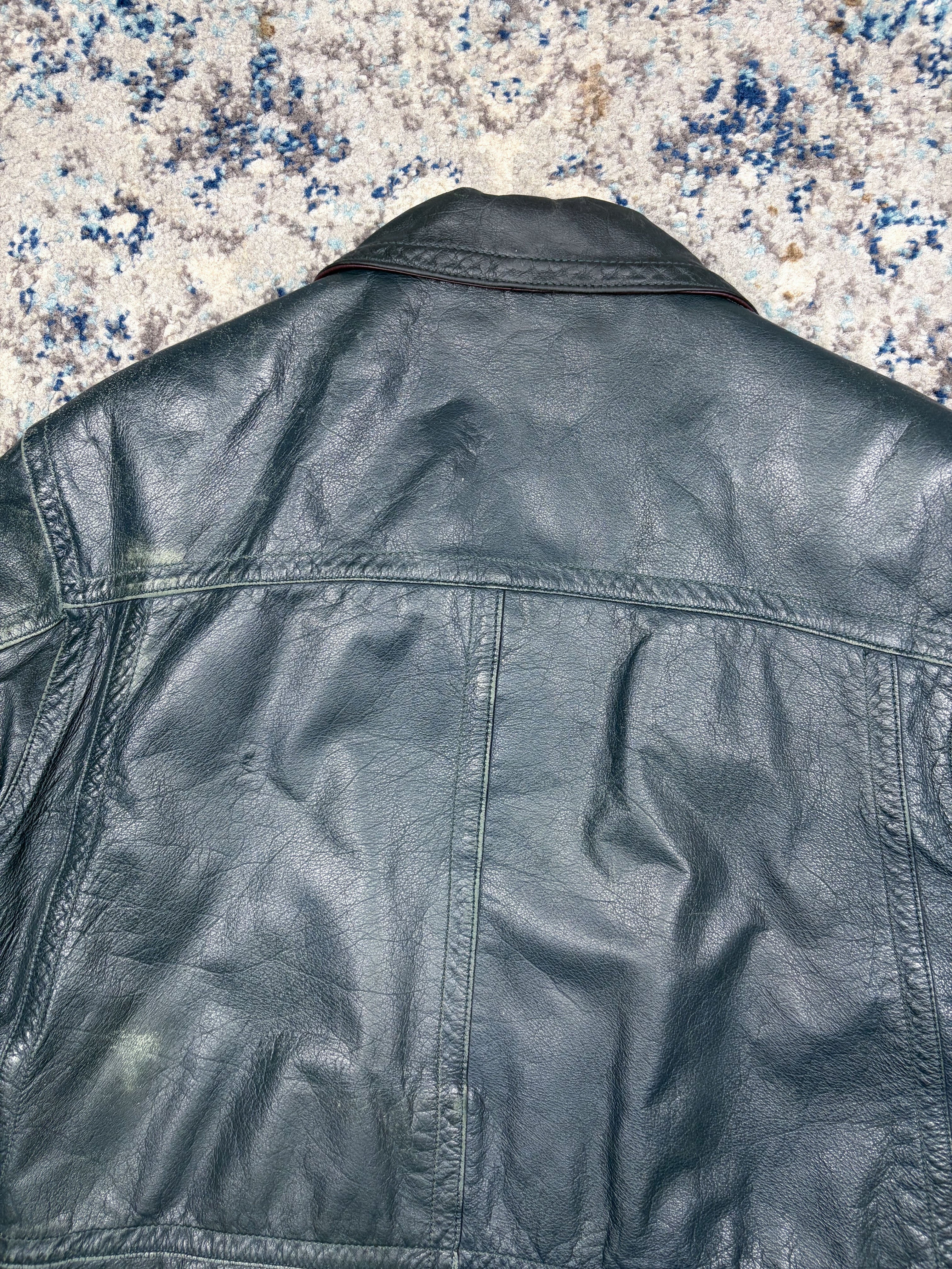 Vintage 90s Esquire Lined Leather Full Zip Bomber Jacket Size Medium