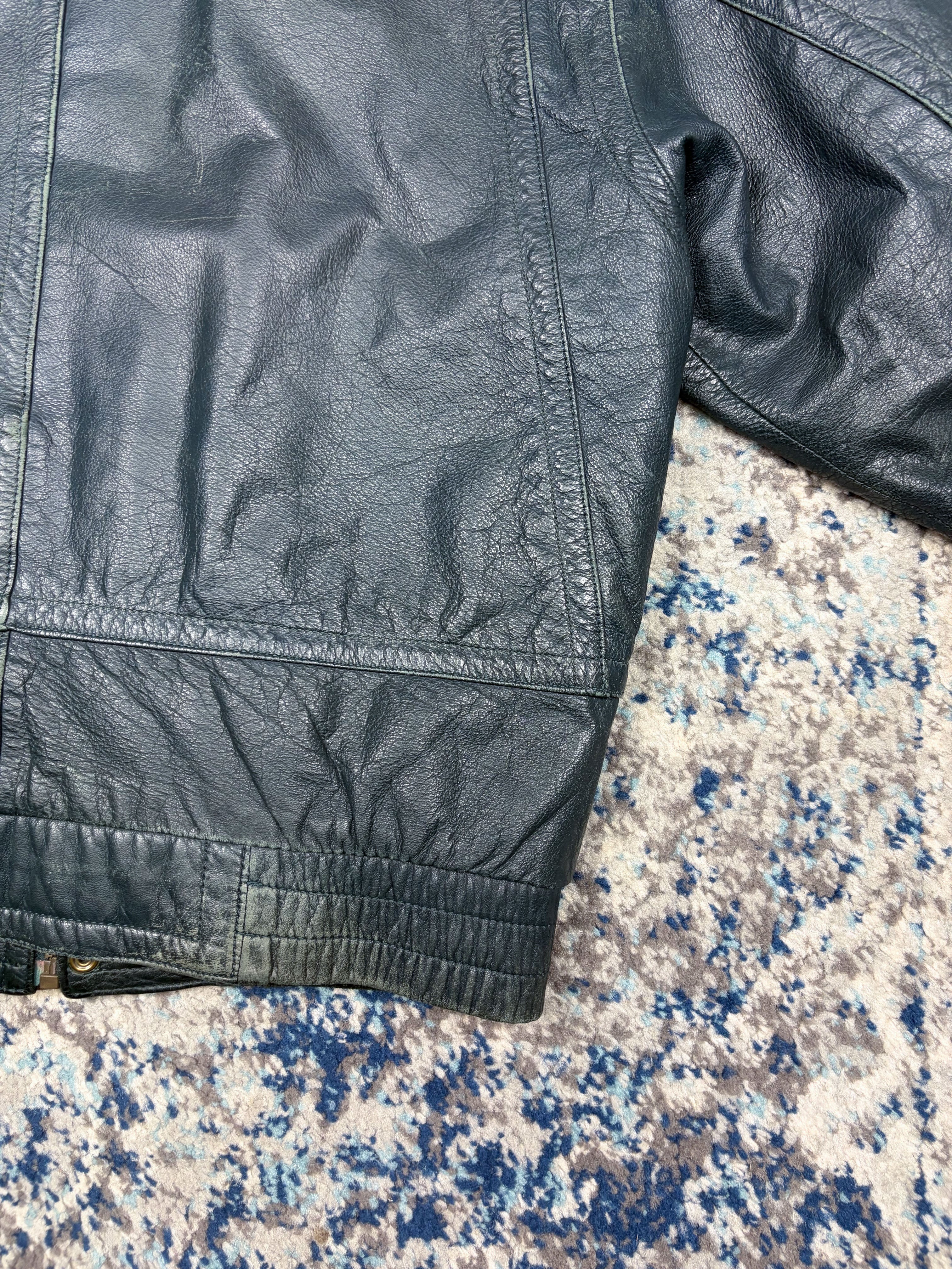 Vintage 90s Esquire Lined Leather Full Zip Bomber Jacket Size Medium