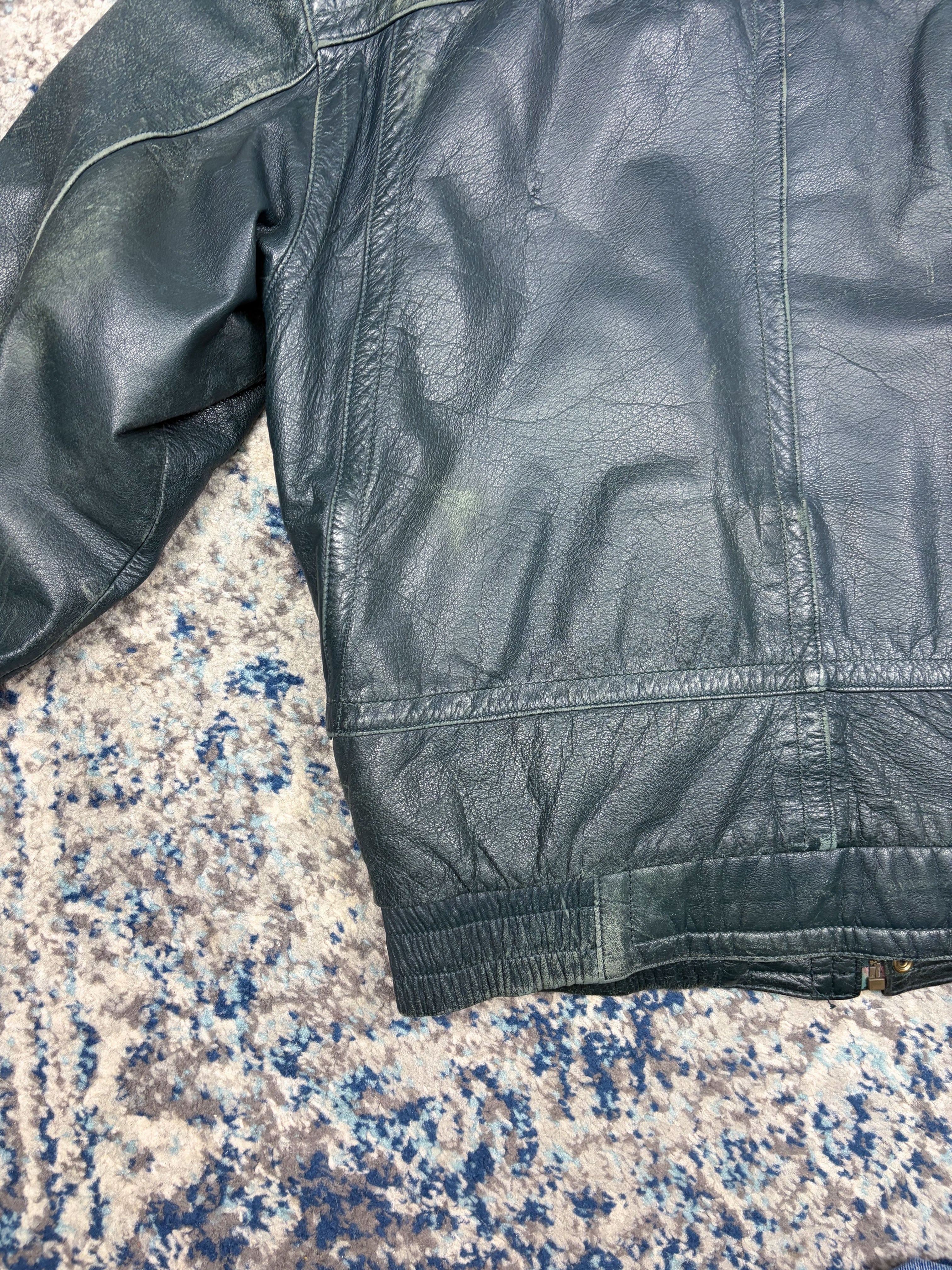 Vintage 90s Esquire Lined Leather Full Zip Bomber Jacket Size Medium