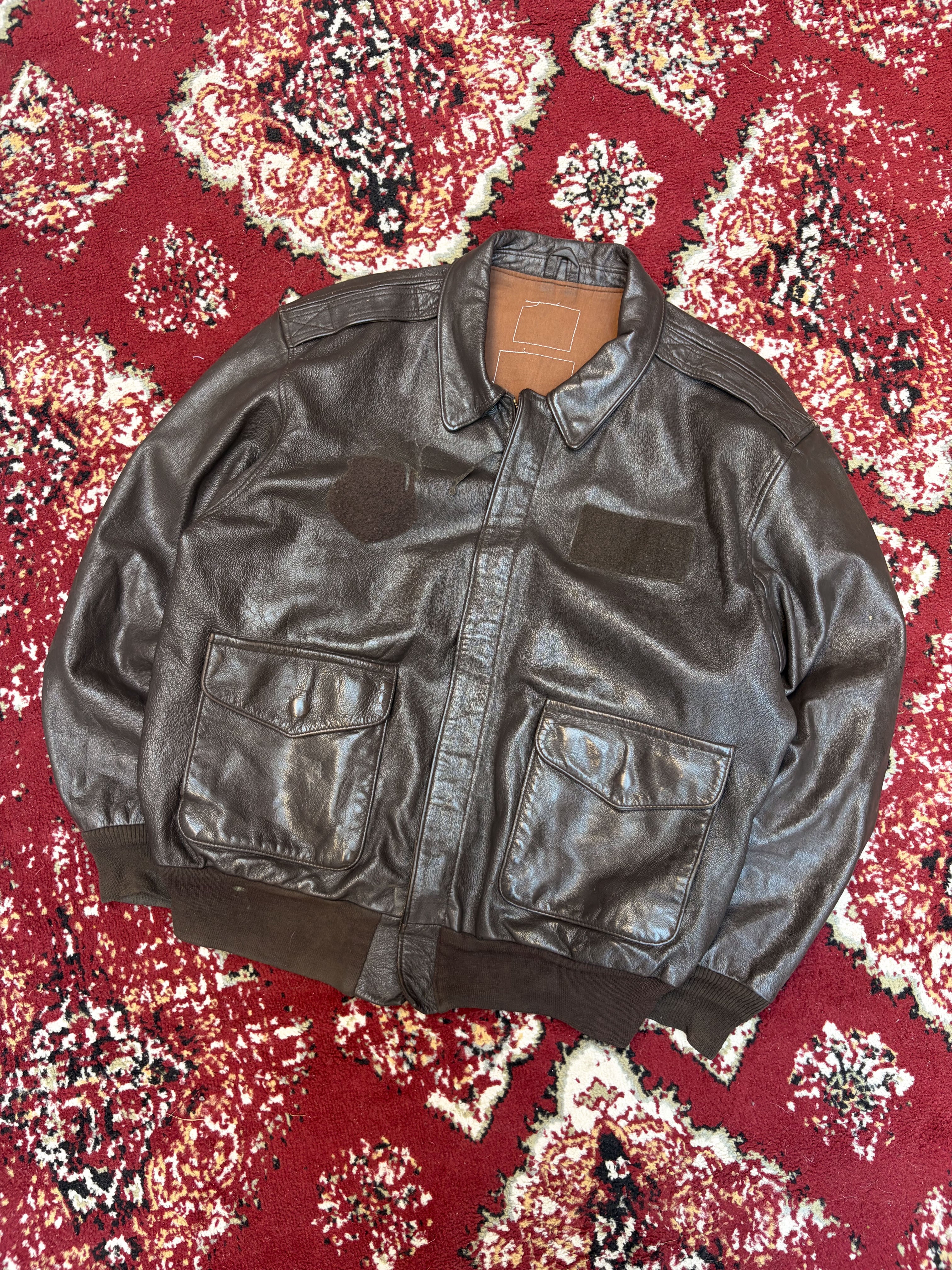 Vintage Y2K Avirex Full Zip Leather Bomber Jacket Size XL