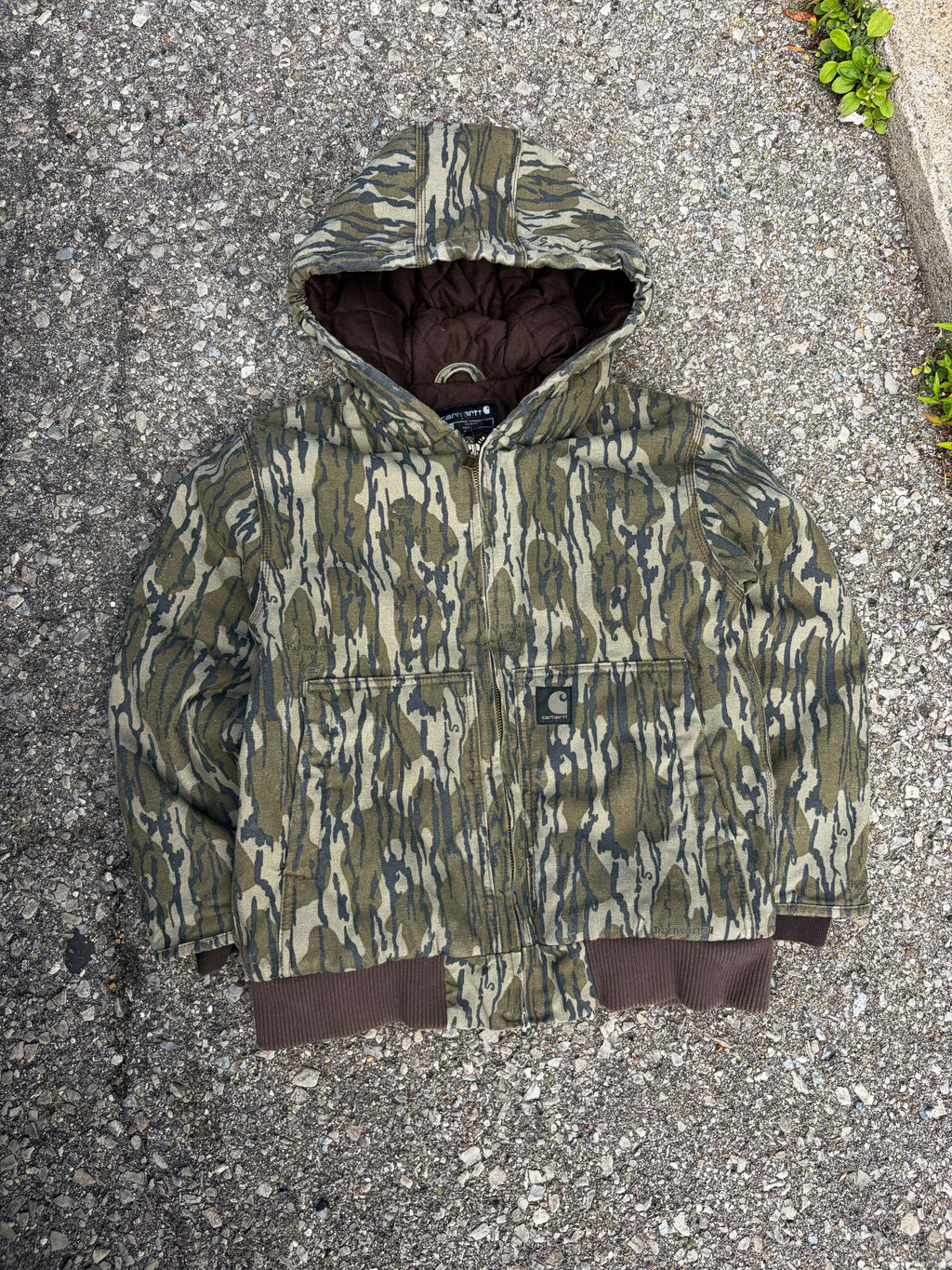 Vintage Carhartt Mossy Oak Bottomlands Hooded Bomber Jacket Size YOUTH M
