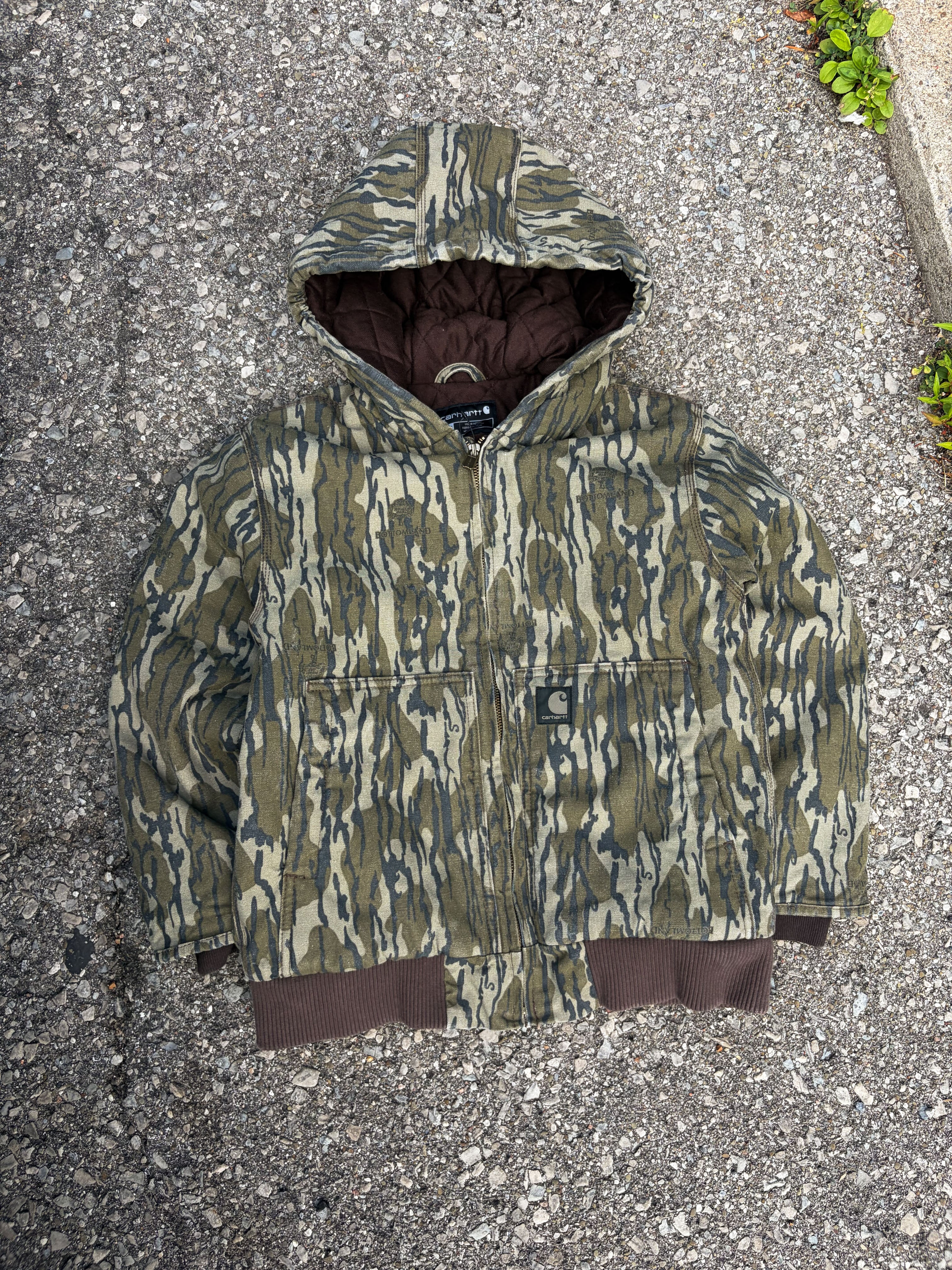 Vintage Carhartt Mossy Oak Bottomlands Hooded Bomber Jacket Size YOUTH M