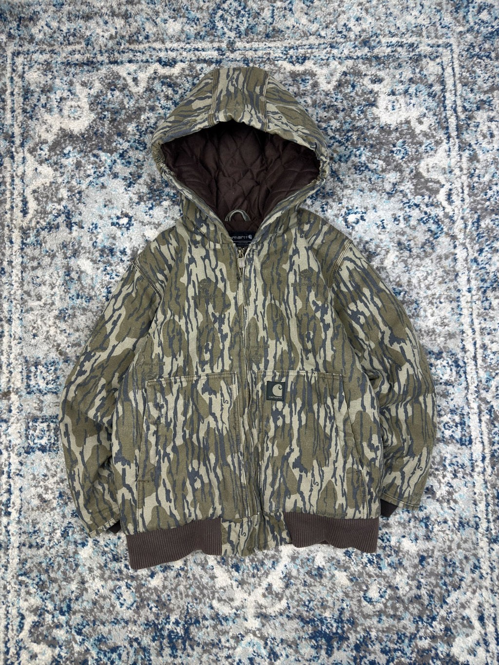 Vintage Carhartt Mossy Oak Bottomlands Hooded Bomber Jacket Size YOUTH M