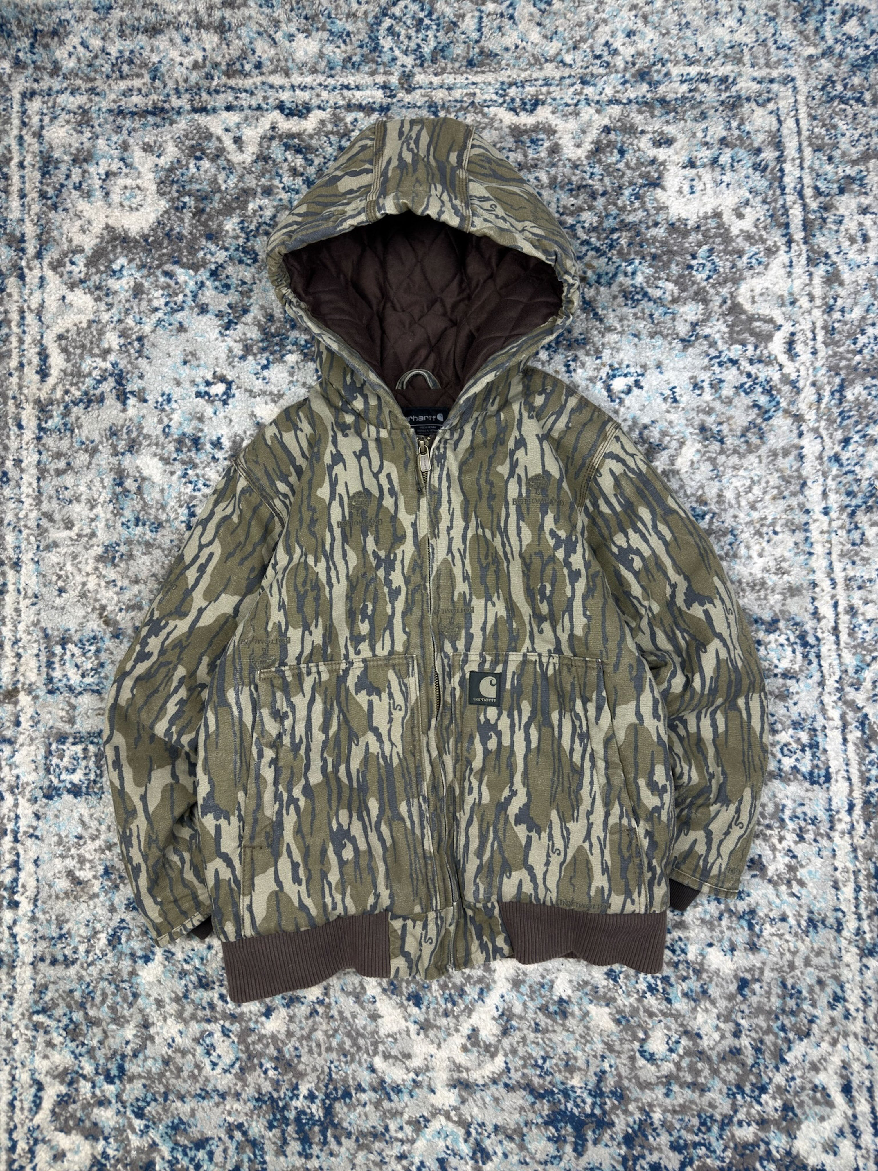 Vintage Carhartt Mossy Oak Bottomlands Hooded Bomber Jacket Size YOUTH M
