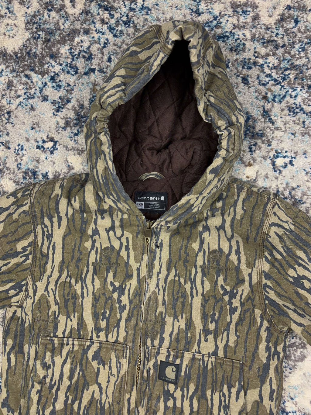 Vintage Carhartt Mossy Oak Bottomlands Hooded Bomber Jacket Size YOUTH M