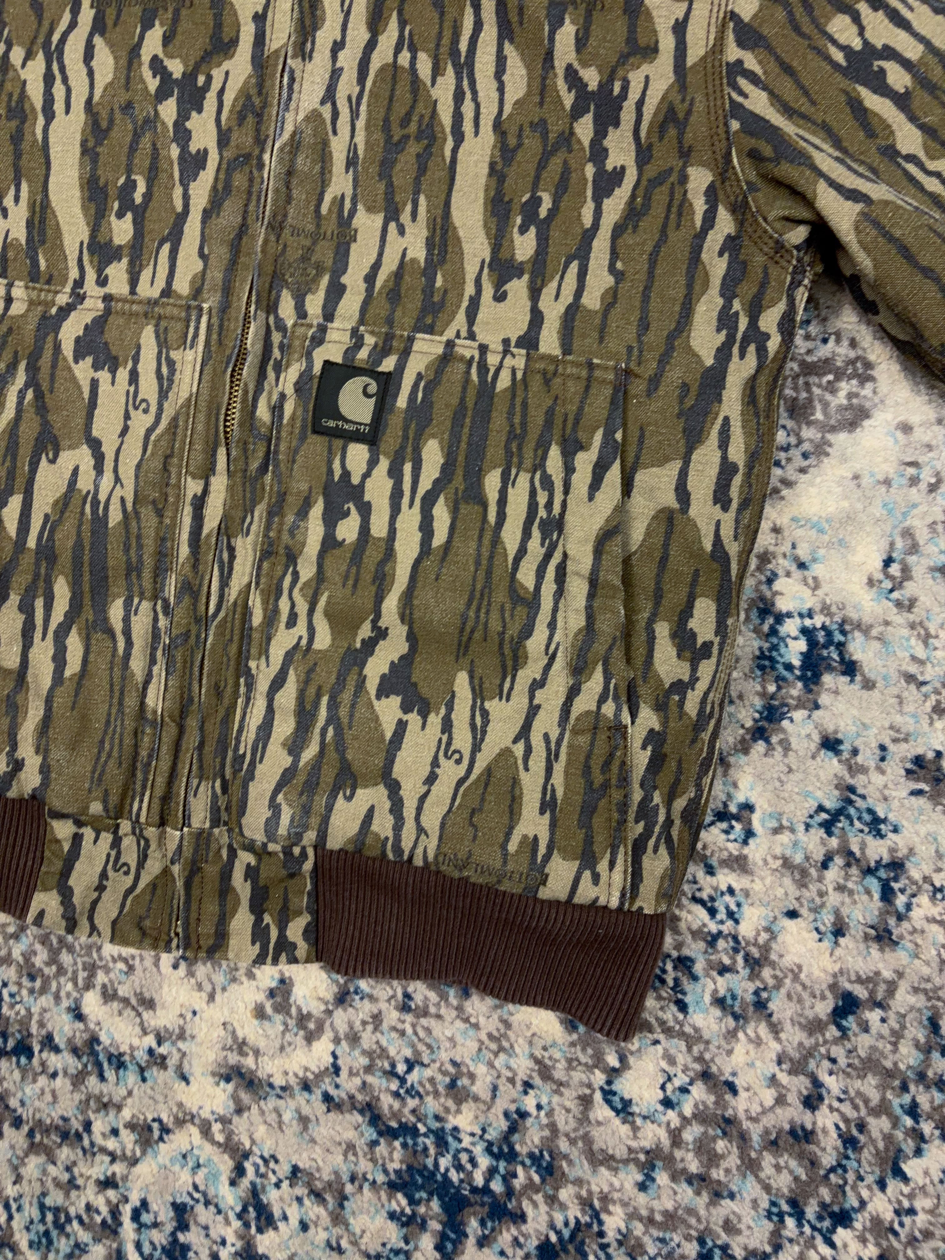 Vintage Carhartt Mossy Oak Bottomlands Hooded Bomber Jacket Size YOUTH M