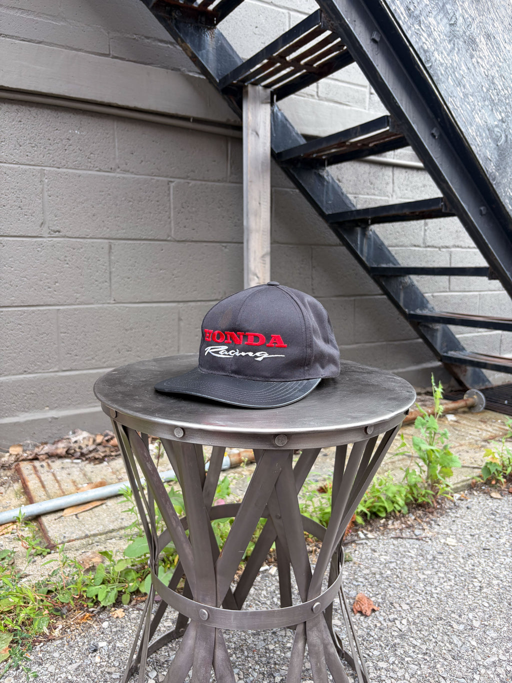 Vintage Honda Racing Embroidered Leather Brim Snapback Hat OSFA
