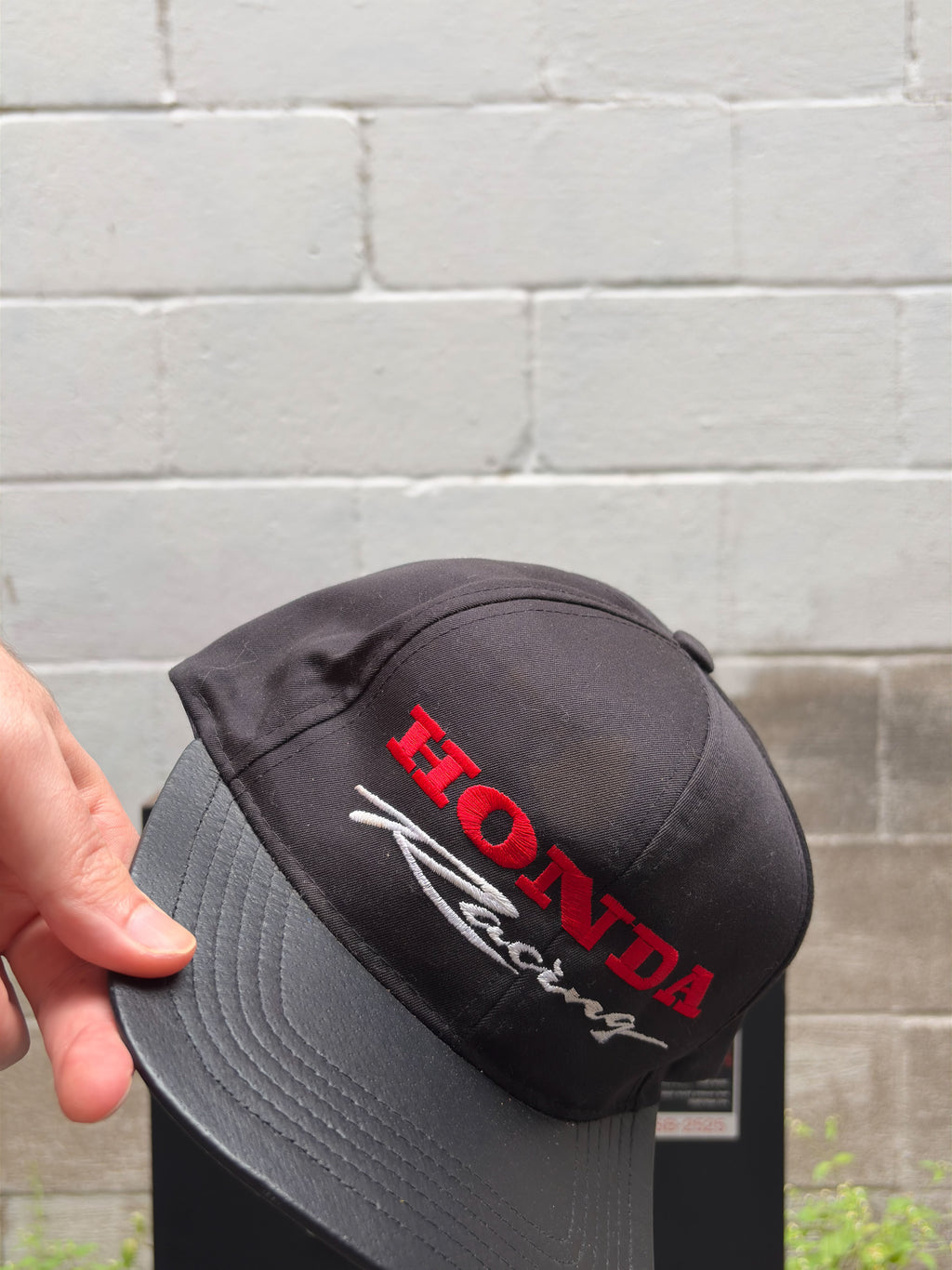 Vintage Honda Racing Embroidered Leather Brim Snapback Hat OSFA