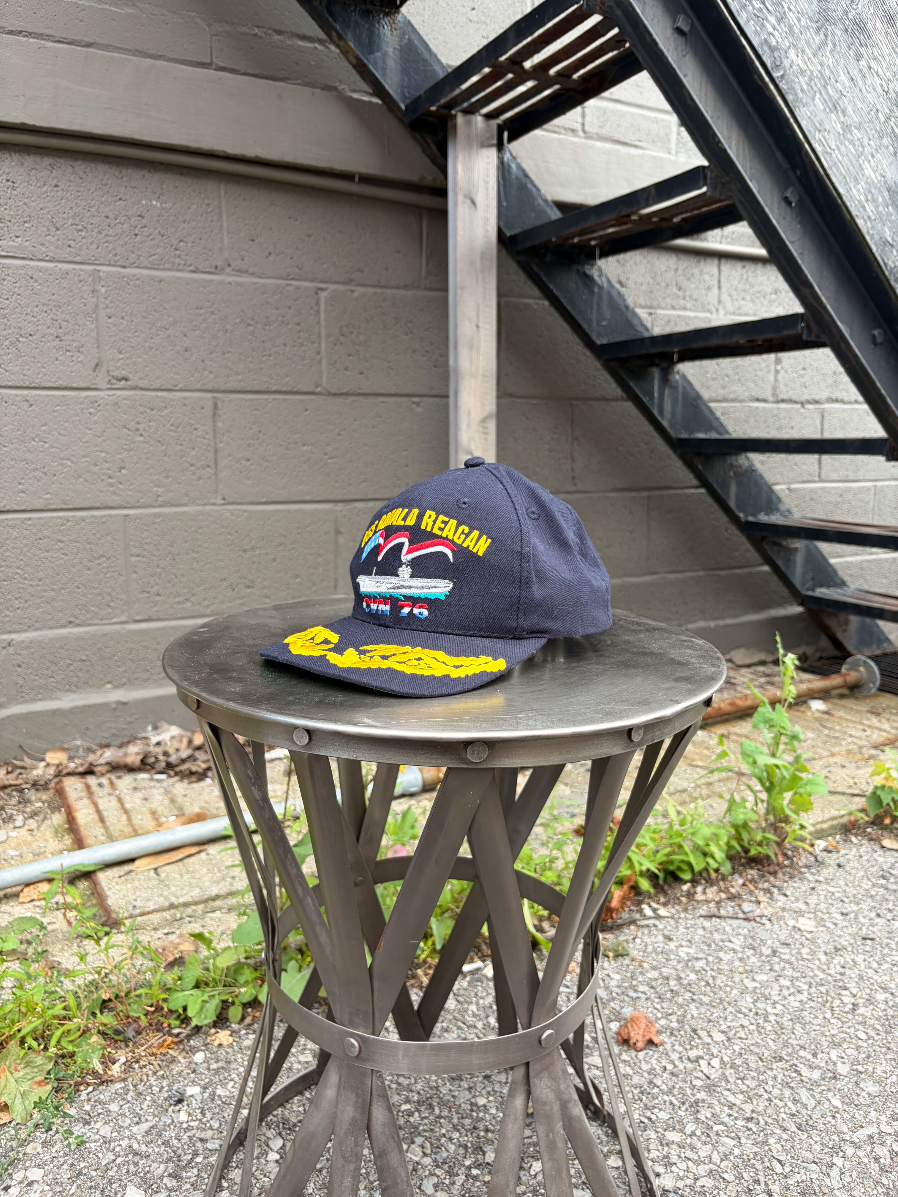 Vintage 90s USS Ronald Reagan Navy Embroidered Snapback Hat OSFA