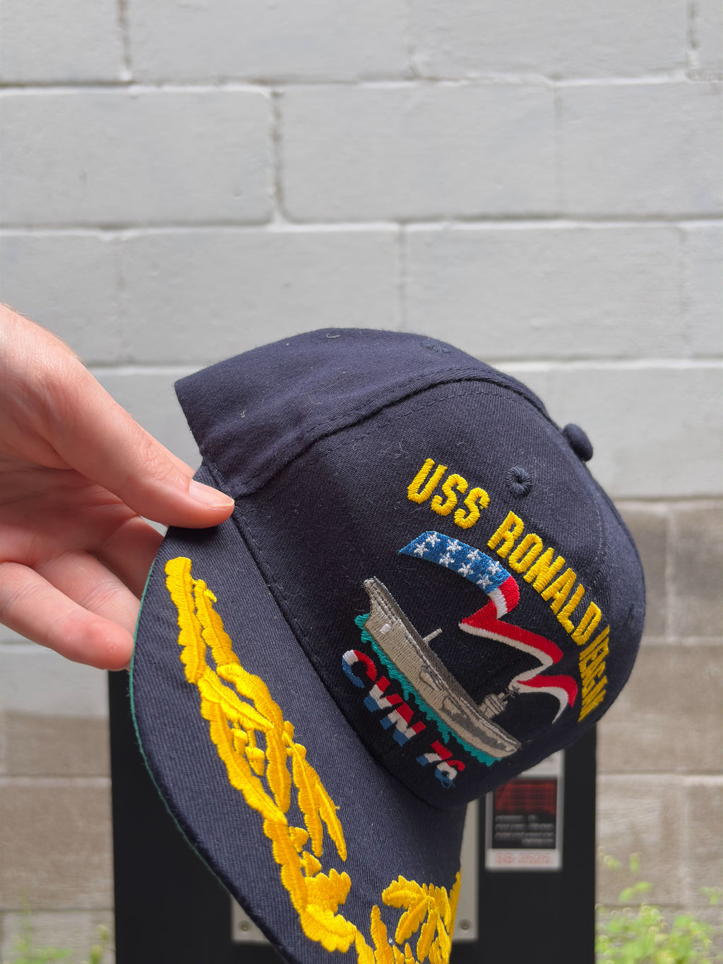 Vintage 90s USS Ronald Reagan Navy Embroidered Snapback Hat OSFA