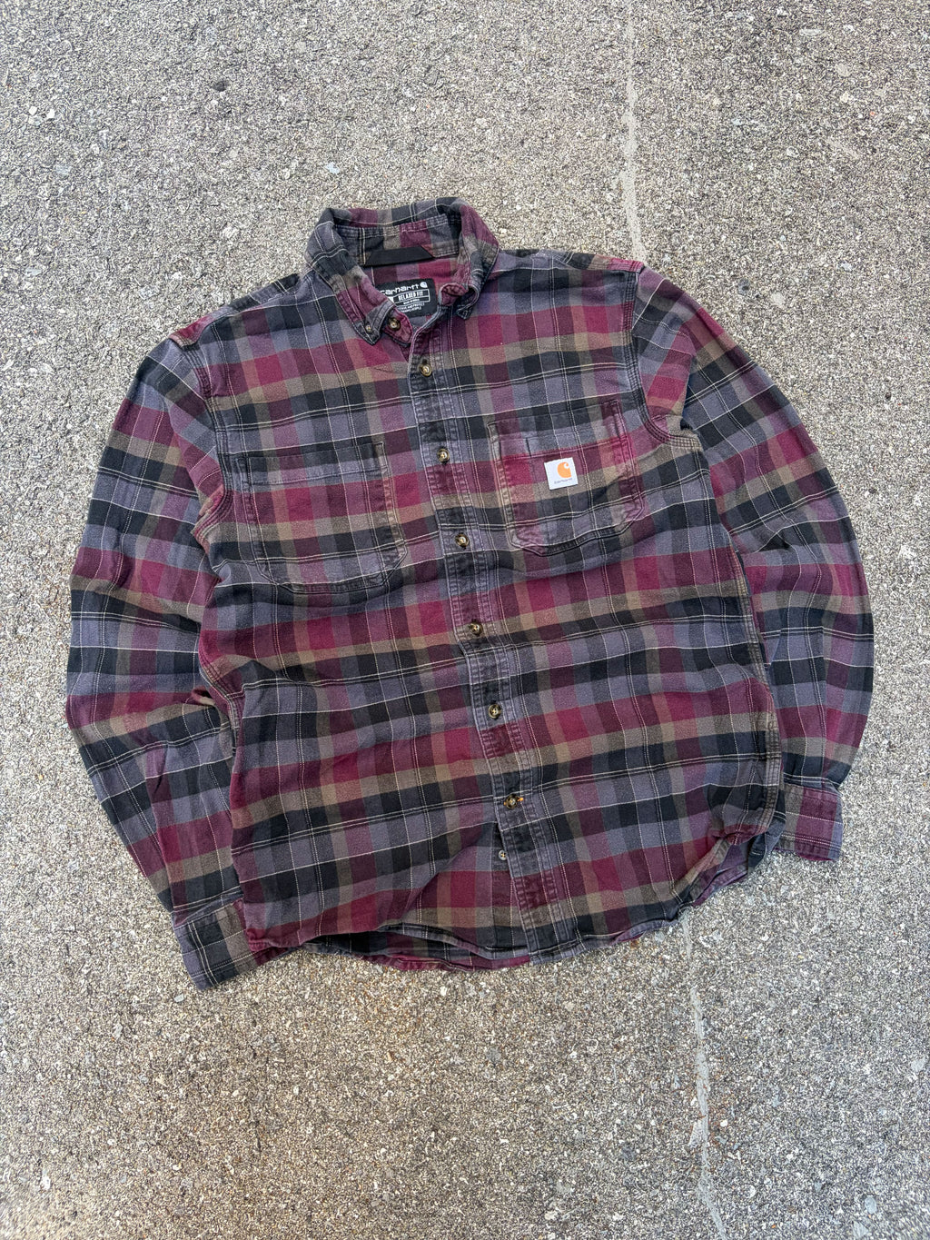 Vintage Carhartt Relaxed Fit Plaid Long Sleeve Button Up Shirt Size Small