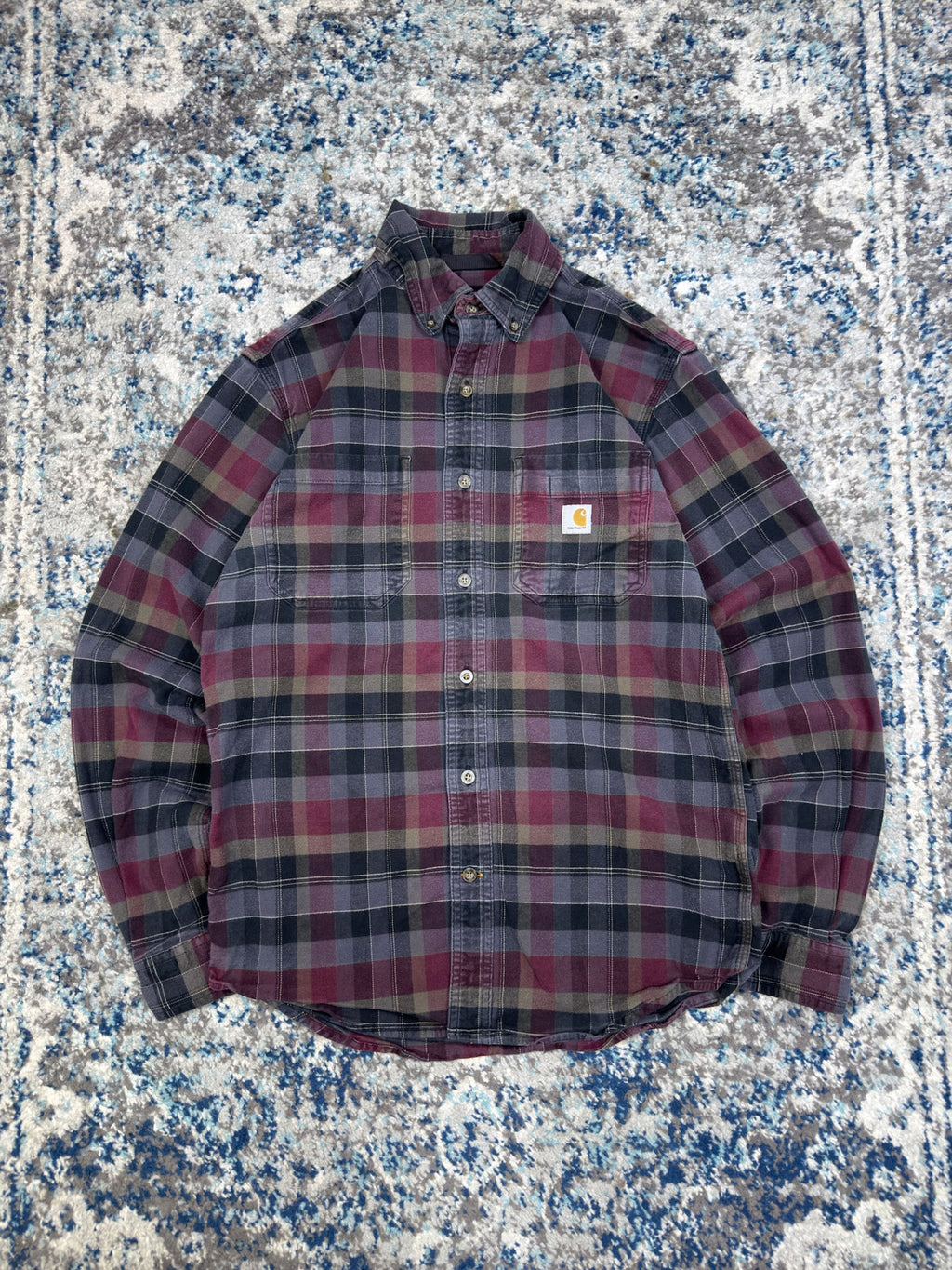 Vintage Carhartt Relaxed Fit Plaid Long Sleeve Button Up Shirt Size Small