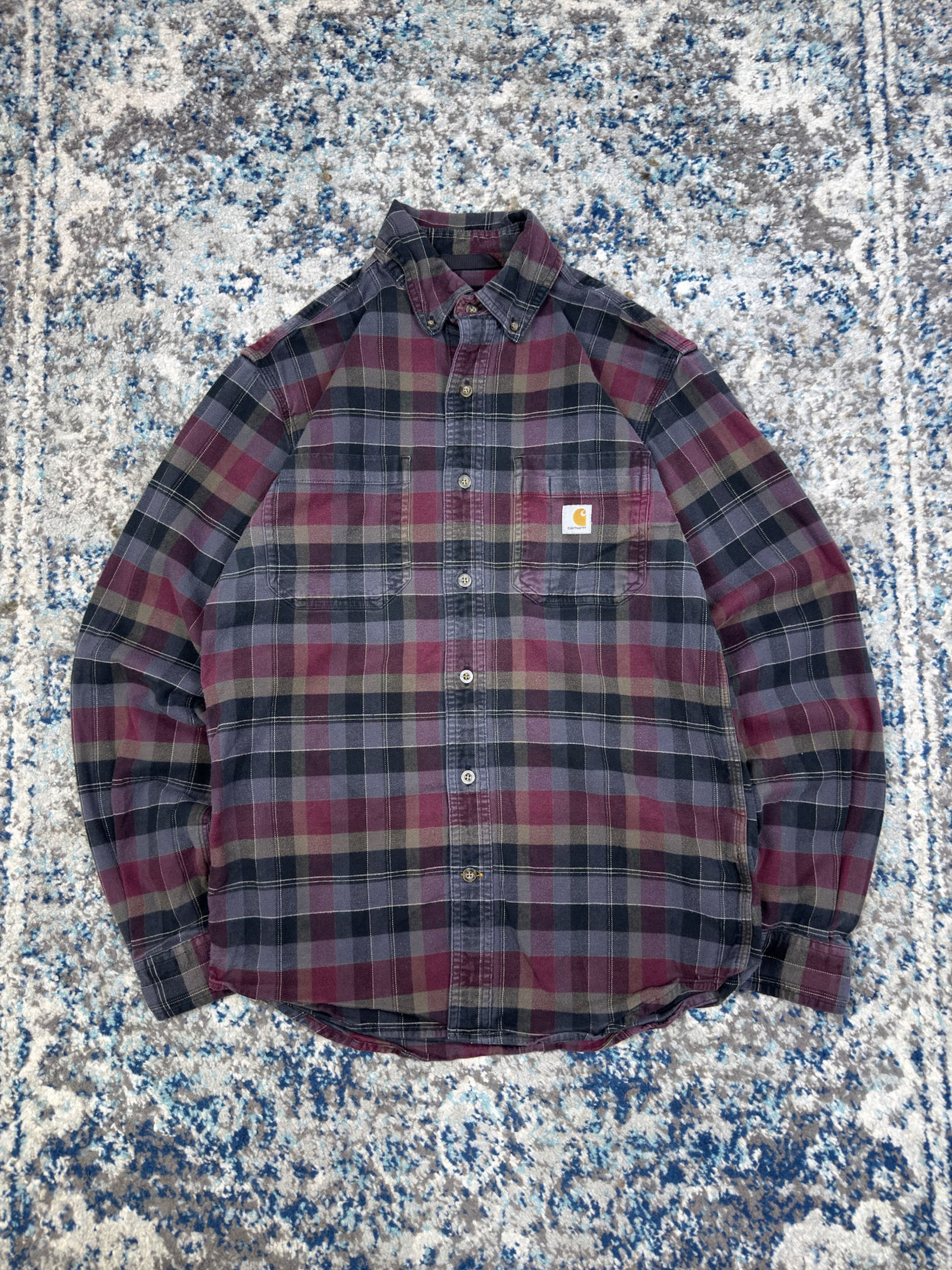 Vintage Carhartt Relaxed Fit Plaid Long Sleeve Button Up Shirt Size Small