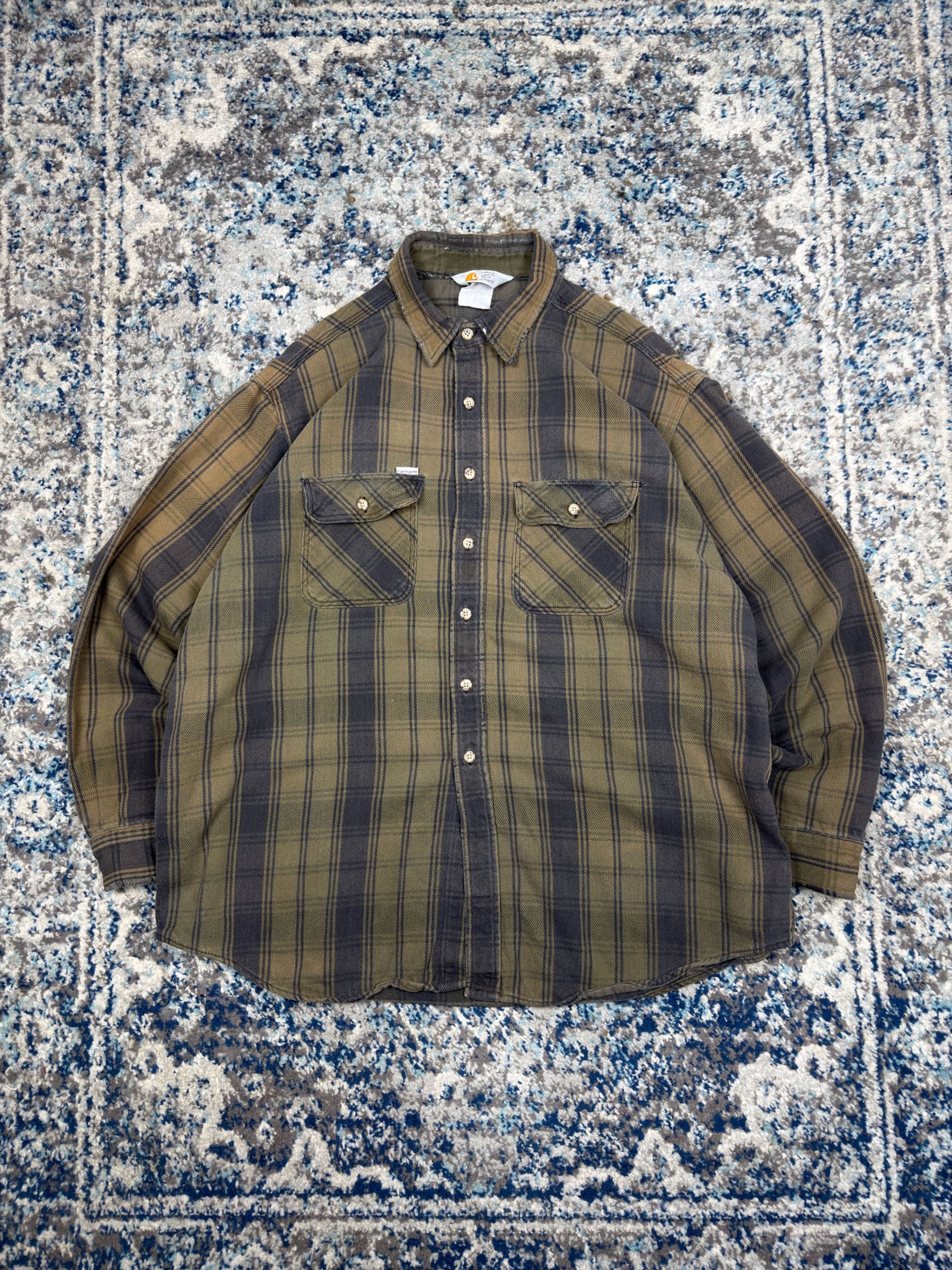 Vintage 90s Carhartt Plaid Long Sleeve Workwear Button Up Shirt Size 2XL