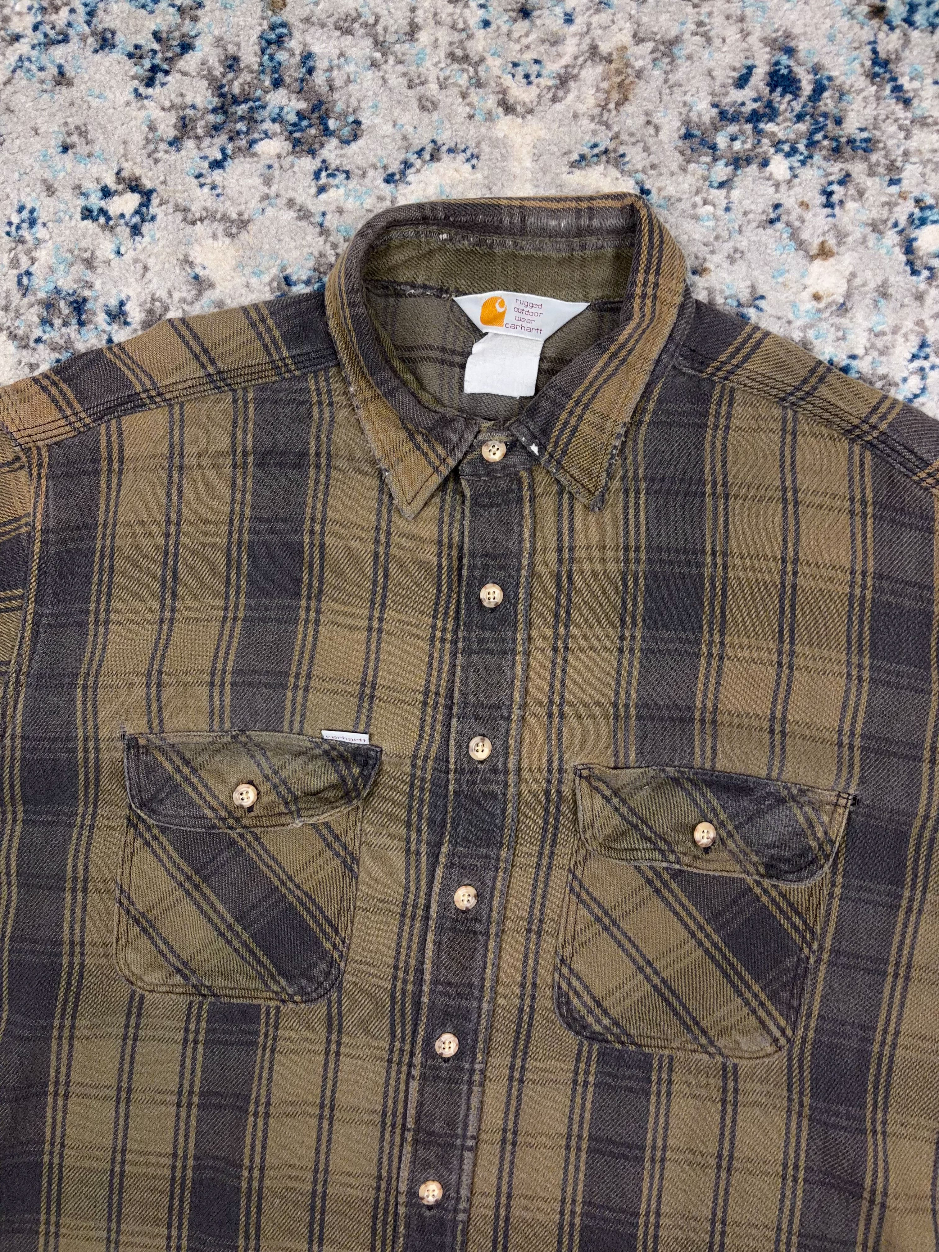 Vintage 90s Carhartt Plaid Long Sleeve Workwear Button Up Shirt Size 2XL